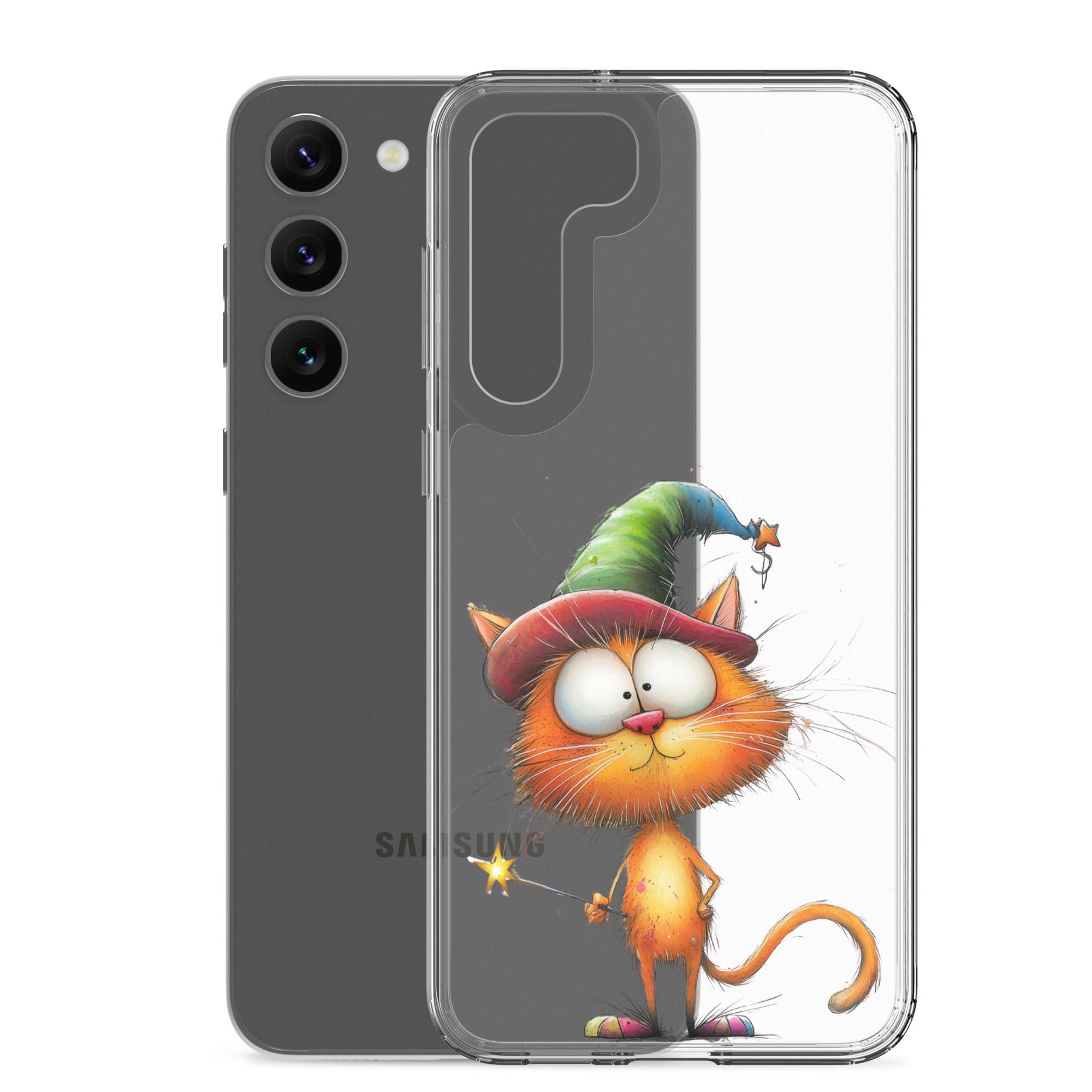 Wizard Cat Clear Case for Samsung Galaxy S23 Plus – Cute Fantasy Protective Cover
