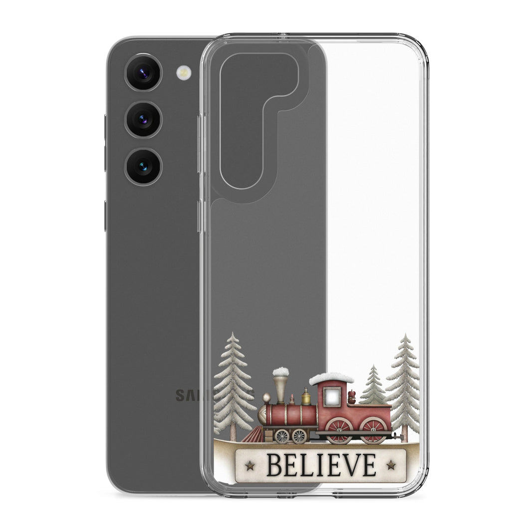 Believe Christmas Train Clear Case for Samsung Galaxy S23 Plus – Festive Holiday Protective Cover
