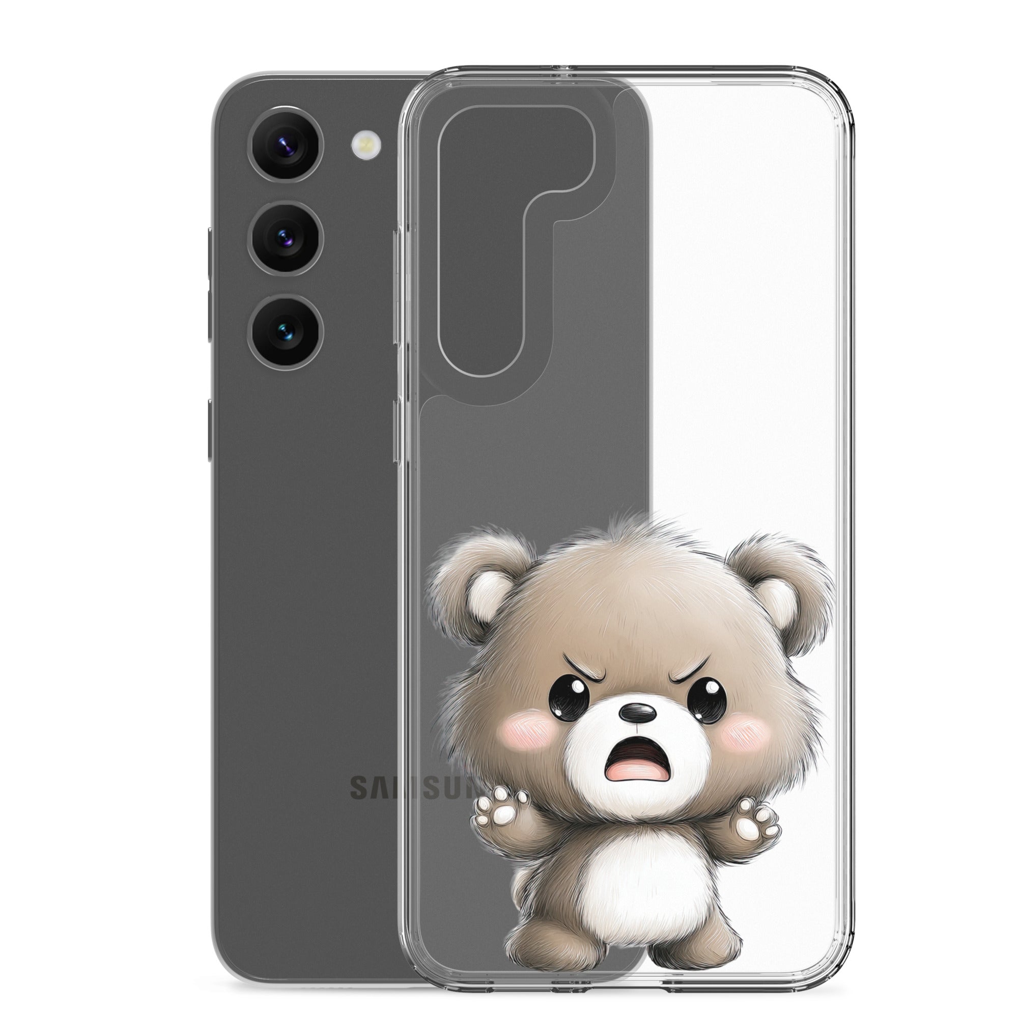 Cute Angry Bear Clear Case for Samsung Galaxy S23 Plus – Playful Cartoon Protective Cover