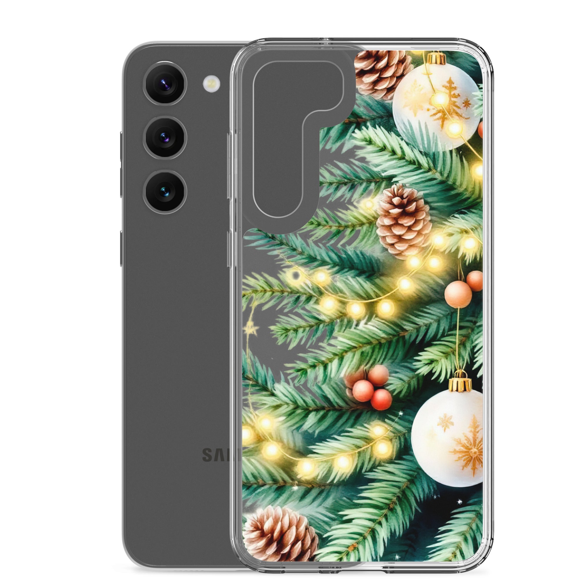 Christmas Pine Branches Clear Case for Samsung Galaxy S23 Plus – Festive Winter Protective Cover