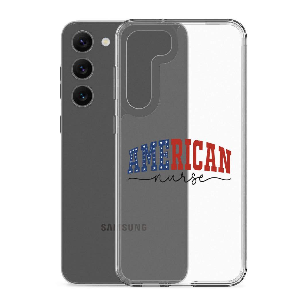 American Nurse Typography Clear Case for Samsung Galaxy S23 Plus – Patriotic Profession Protective Cover