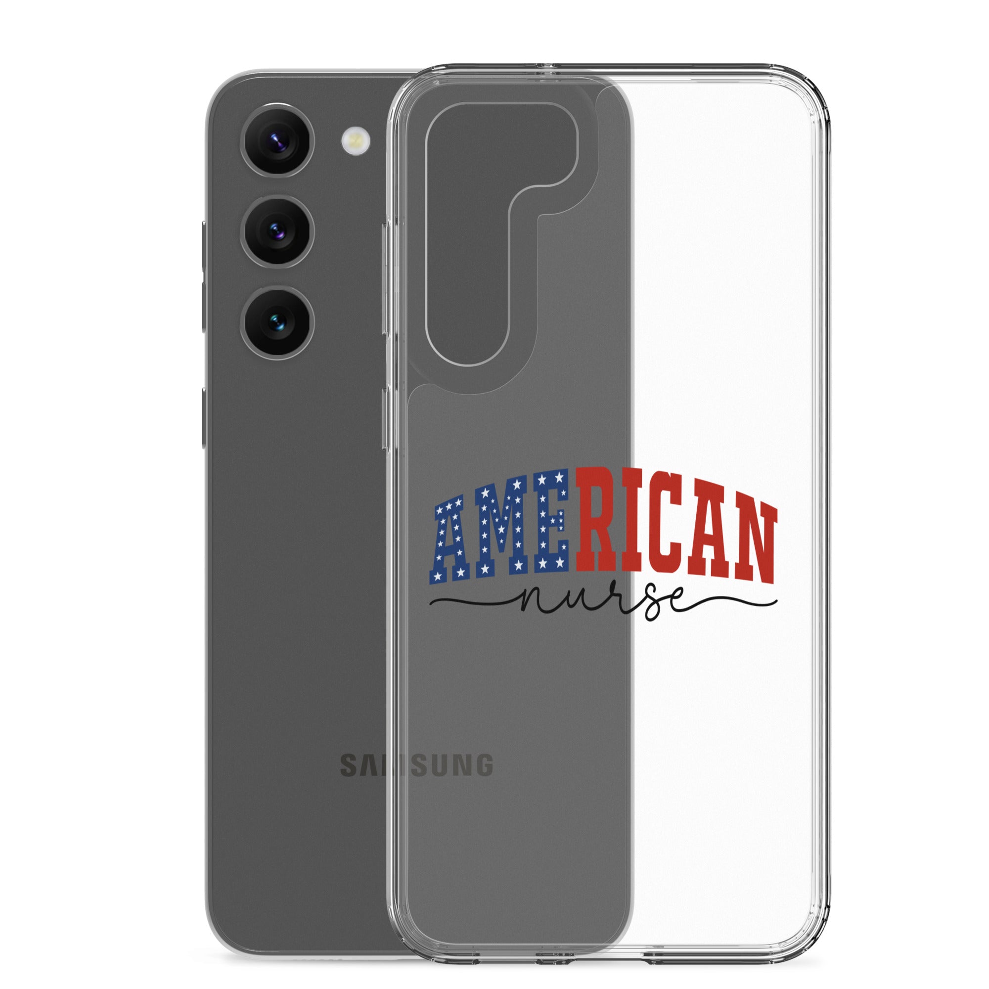 American Nurse Typography Clear Case for Samsung Galaxy S23 Plus – Patriotic Profession Protective Cover