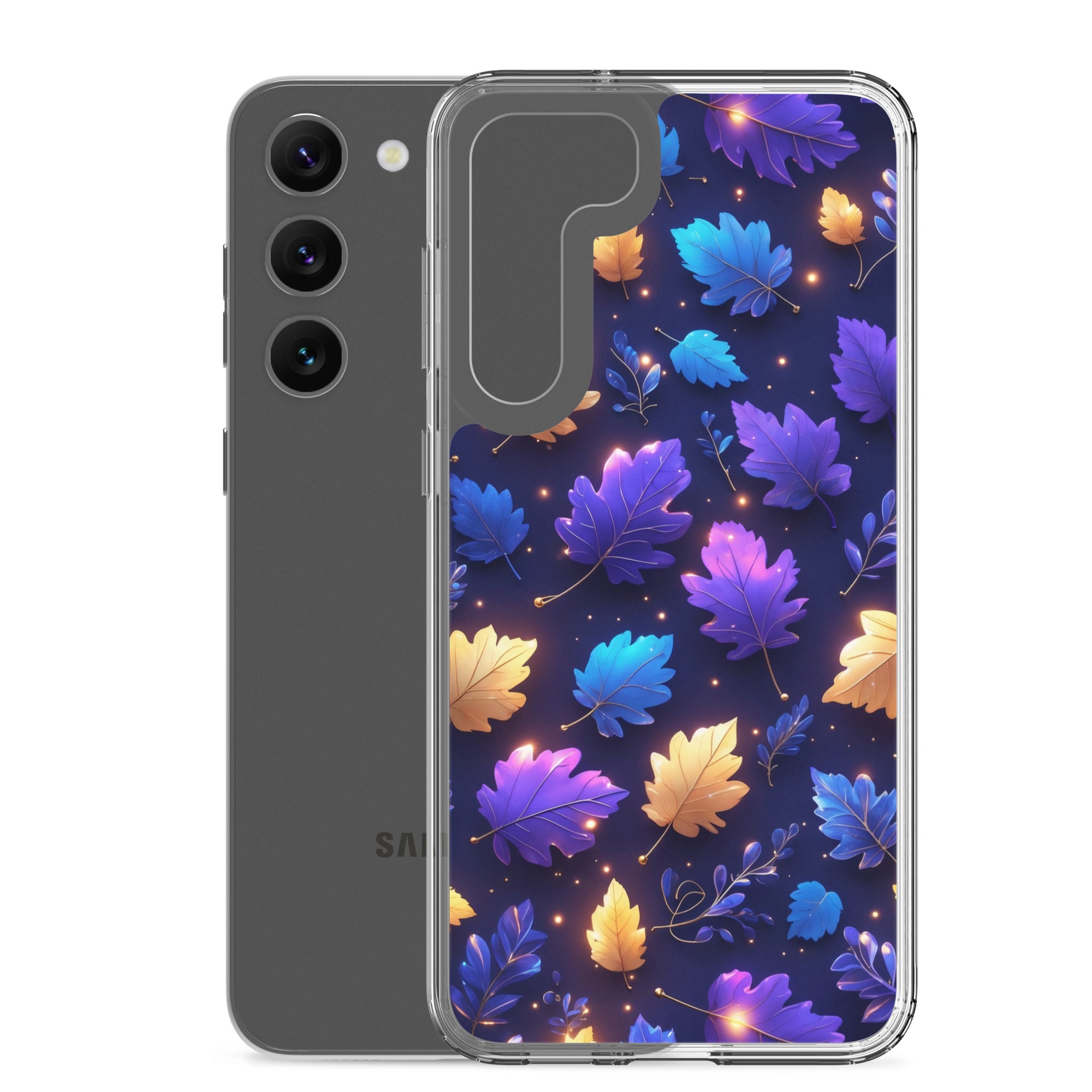 Glowing Autumn Leaves Clear Case for Samsung Galaxy S23 Plus – Colorful Night Nature Protective Cover