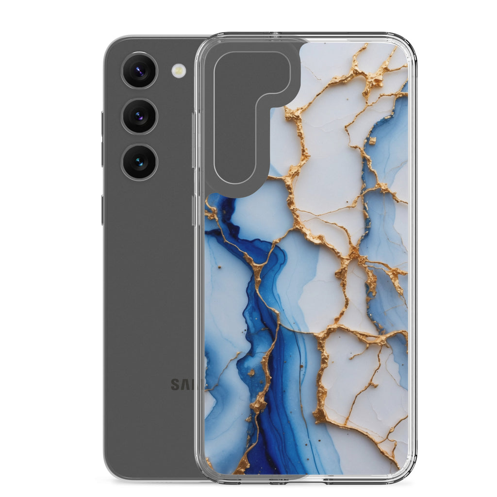 Blue Marble Gold Veins Clear Case for Samsung Galaxy S23 Plus – Elegant Stone Protective Cover