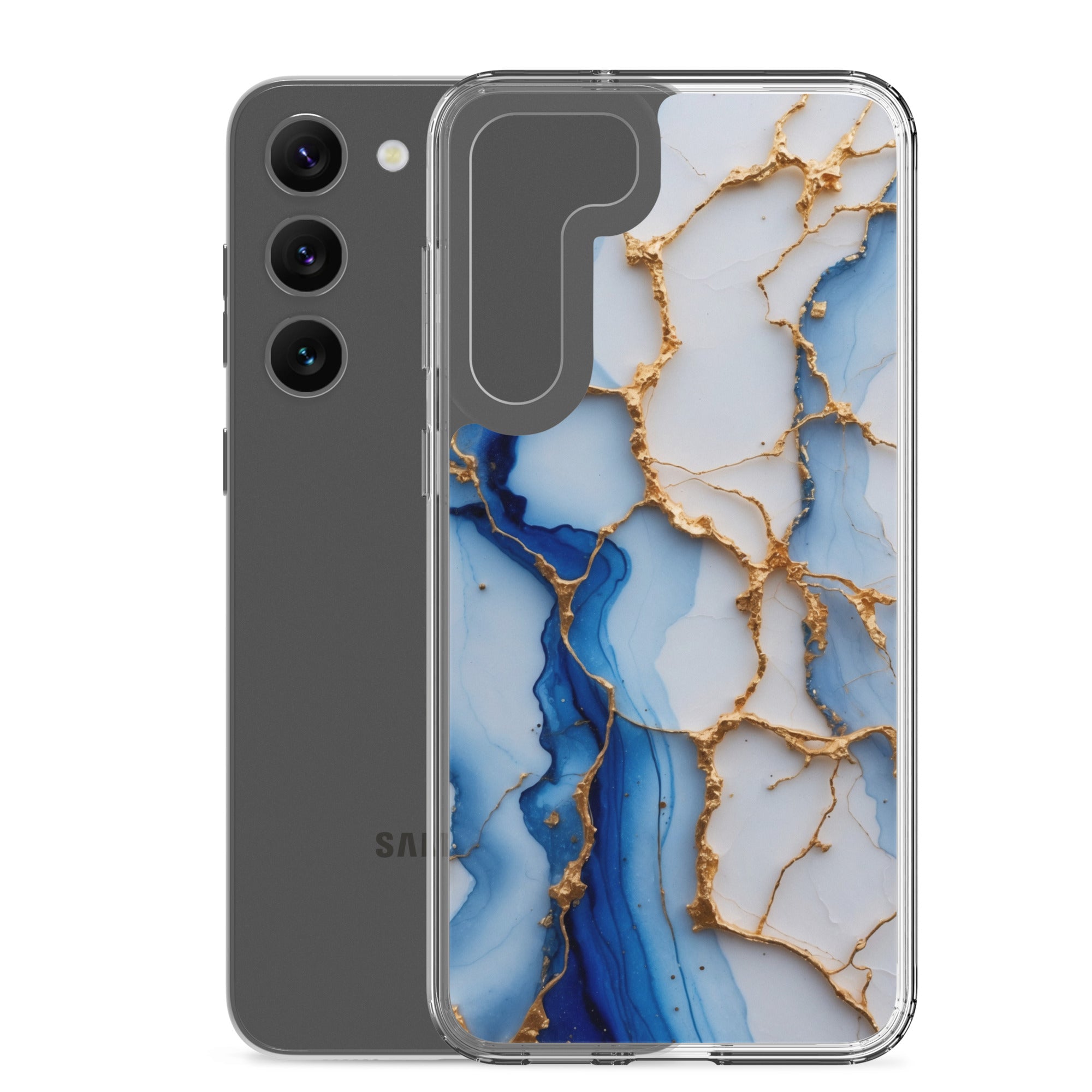 Blue Marble Gold Veins Clear Case for Samsung Galaxy S23 Plus – Elegant Stone Protective Cover