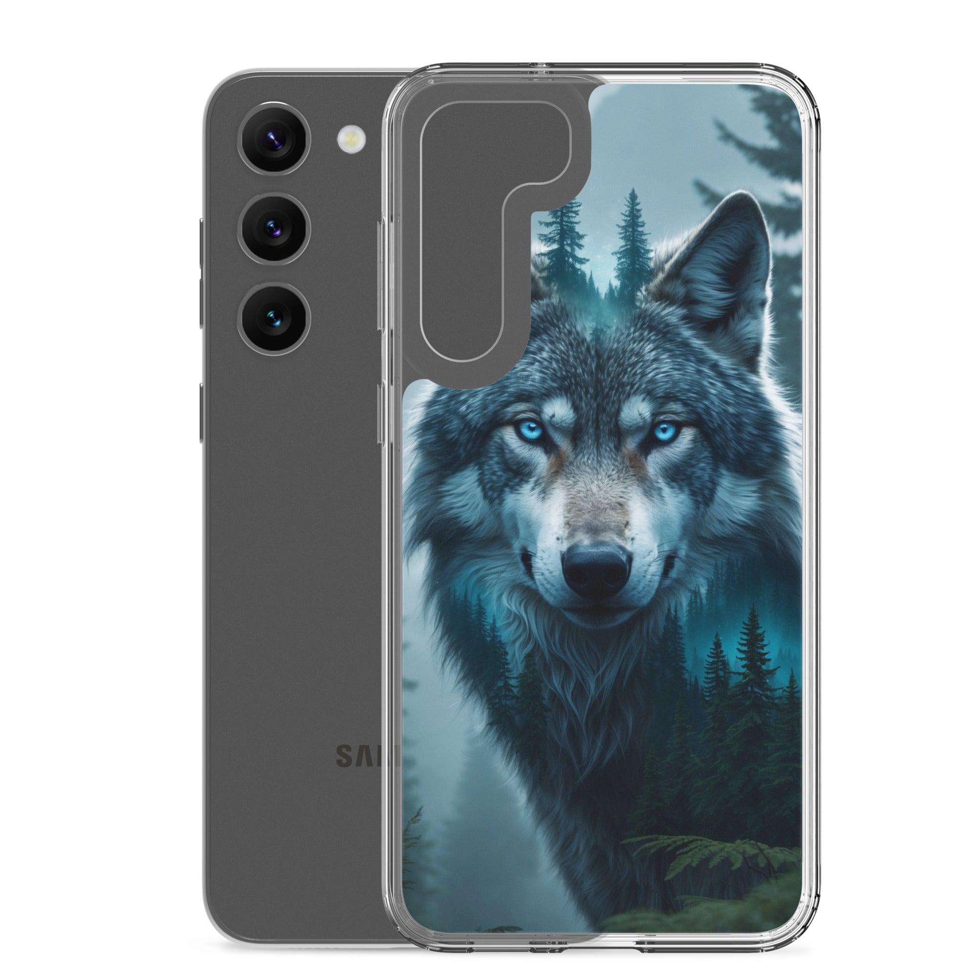 Mystic Forest Wolf Clear Case for Samsung Galaxy S23 Plus – Dark Nature Art Protective Cover