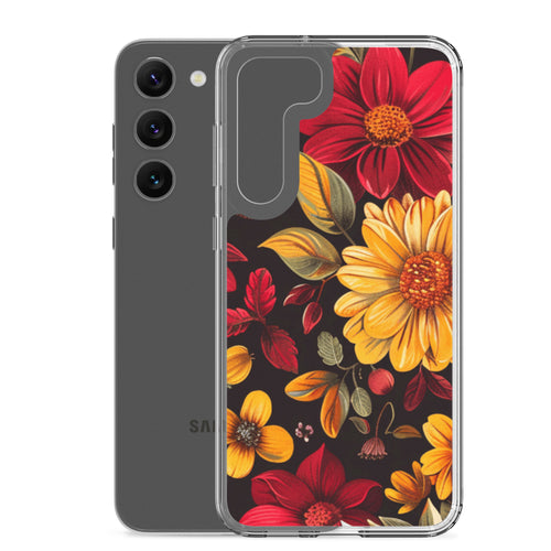 Autumn Bloom Floral Clear Case for Samsung Galaxy S23 Plus – Warm Fall Flowers Protective Cover
