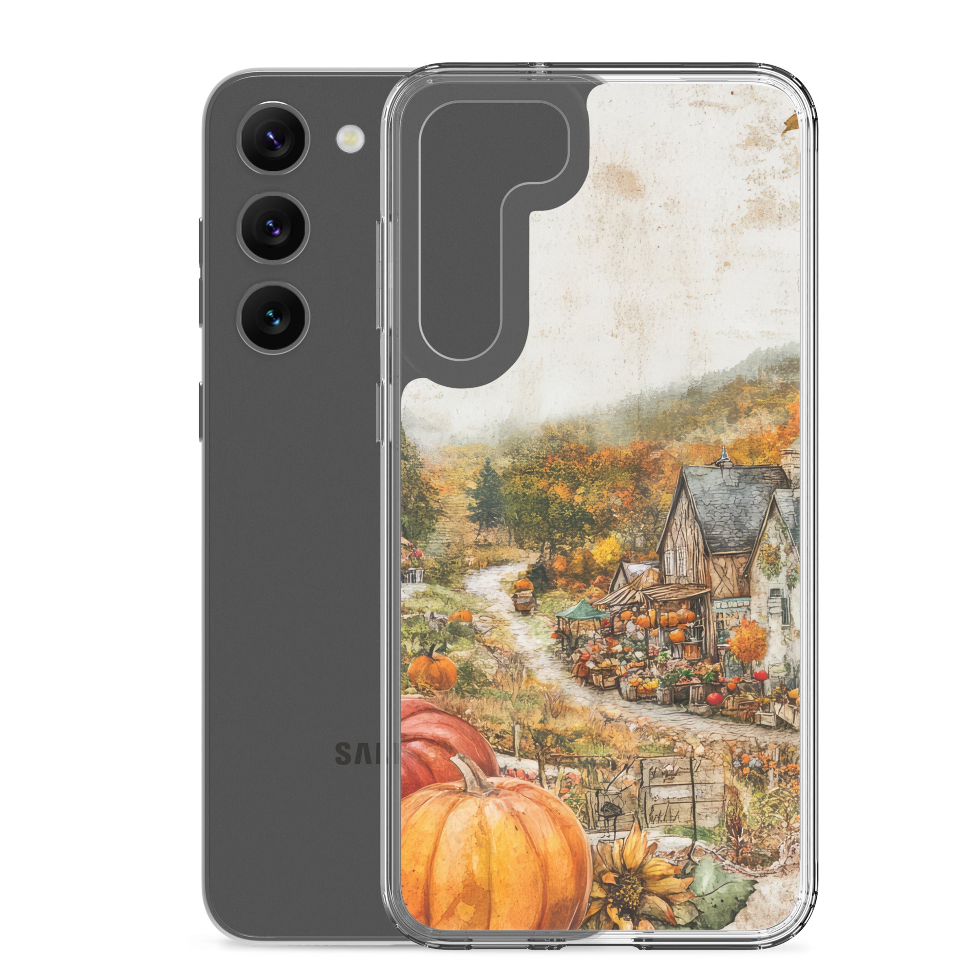Autumn Village Clear Case for Samsung Galaxy S23 Plus – Cozy Fall Countryside Protective Cover