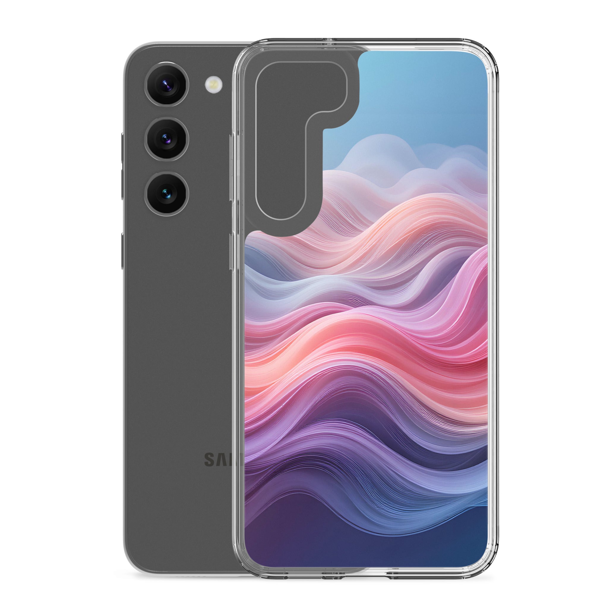 Abstract Pink & Blue Waves Dream Clear Case for Samsung Galaxy S23 Plus – Modern Gradient Protective Cover