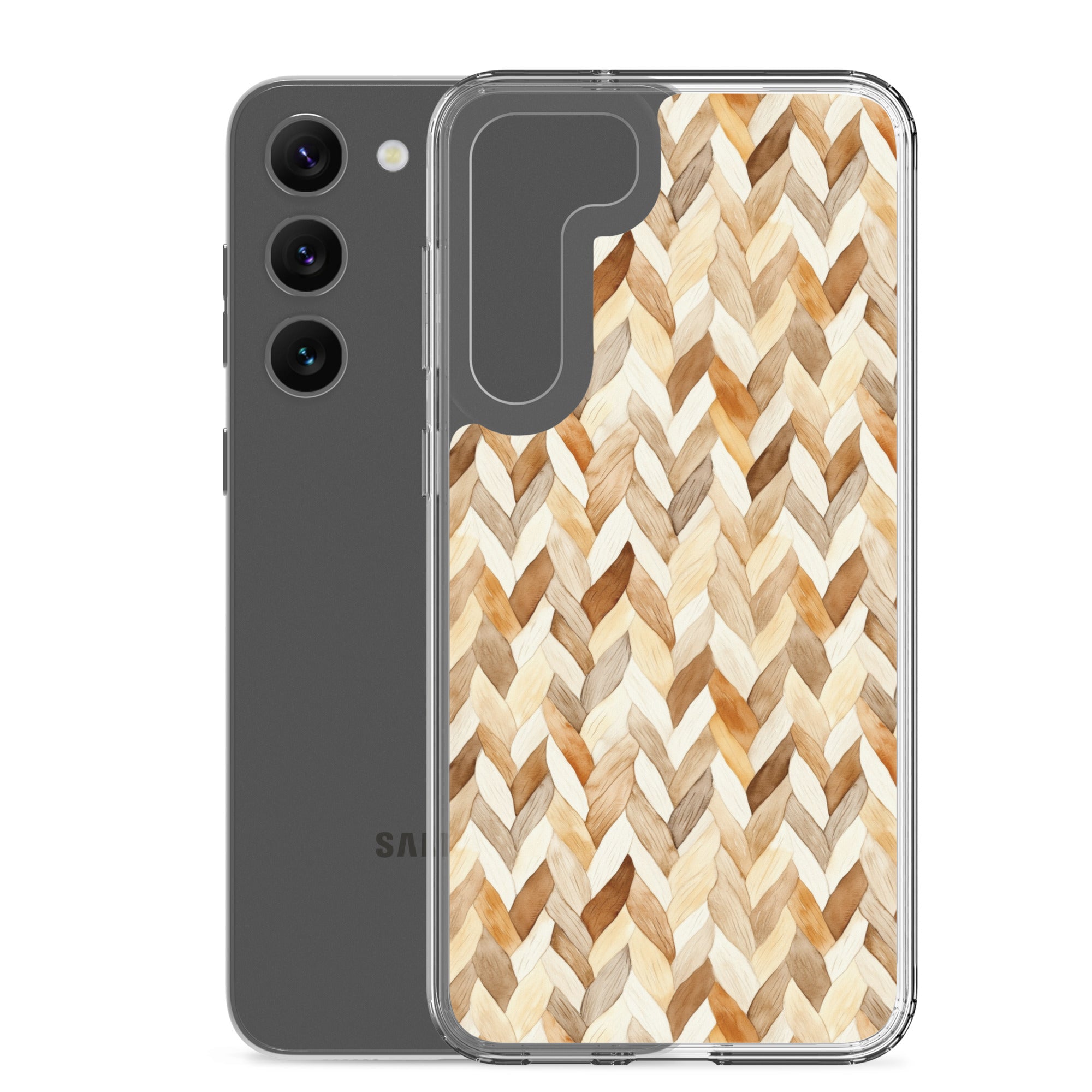 Warm Knit Pattern Clear Case for Samsung Galaxy S23 Plus – Neutral Woven Texture Protective Cover