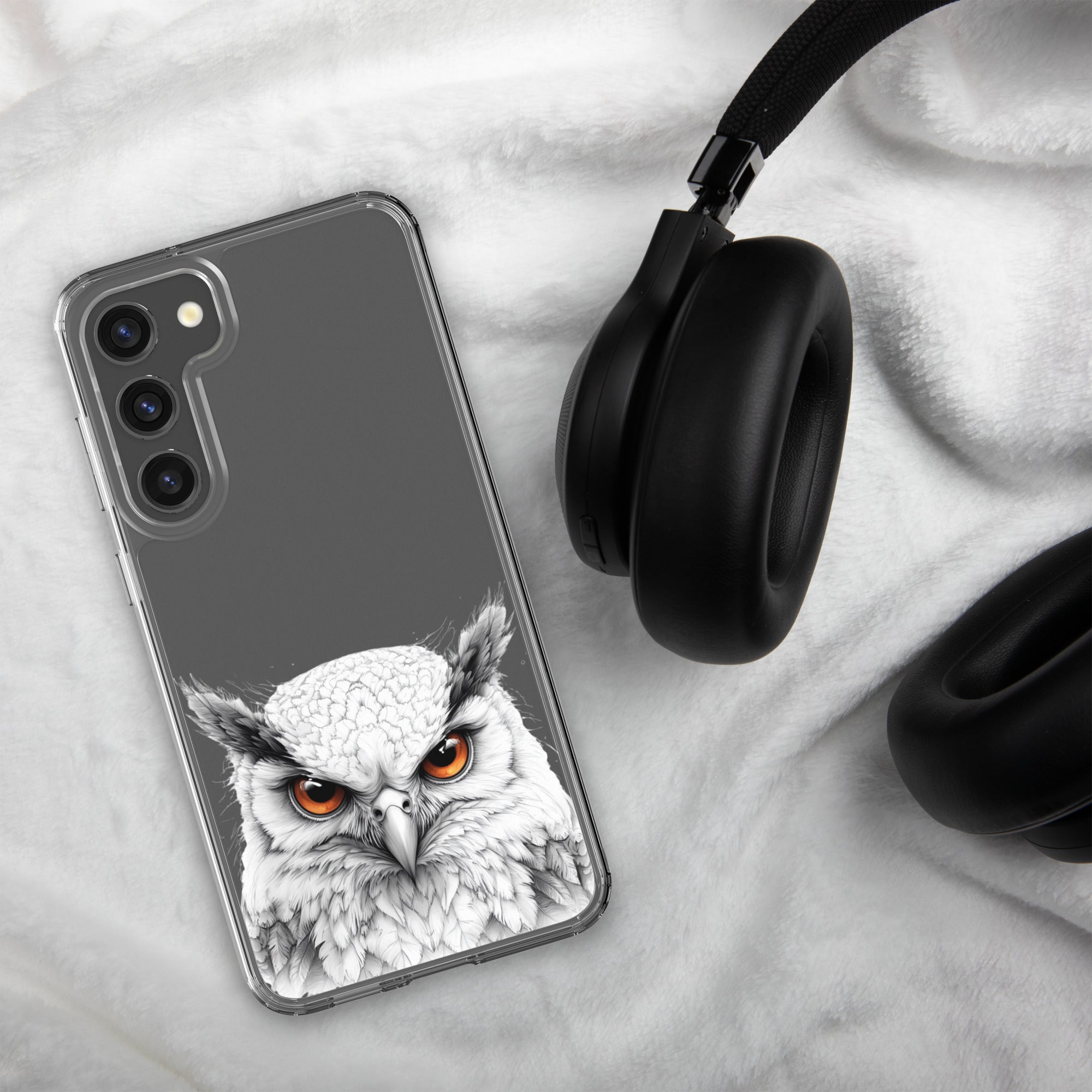 White Owl Illustration Clear Case for Samsung Galaxy S23 Plus – Minimal Wildlife Protective Cover