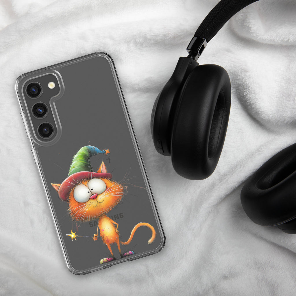 Wizard Cat Clear Case for Samsung Galaxy S23 Plus – Cute Fantasy Protective Cover