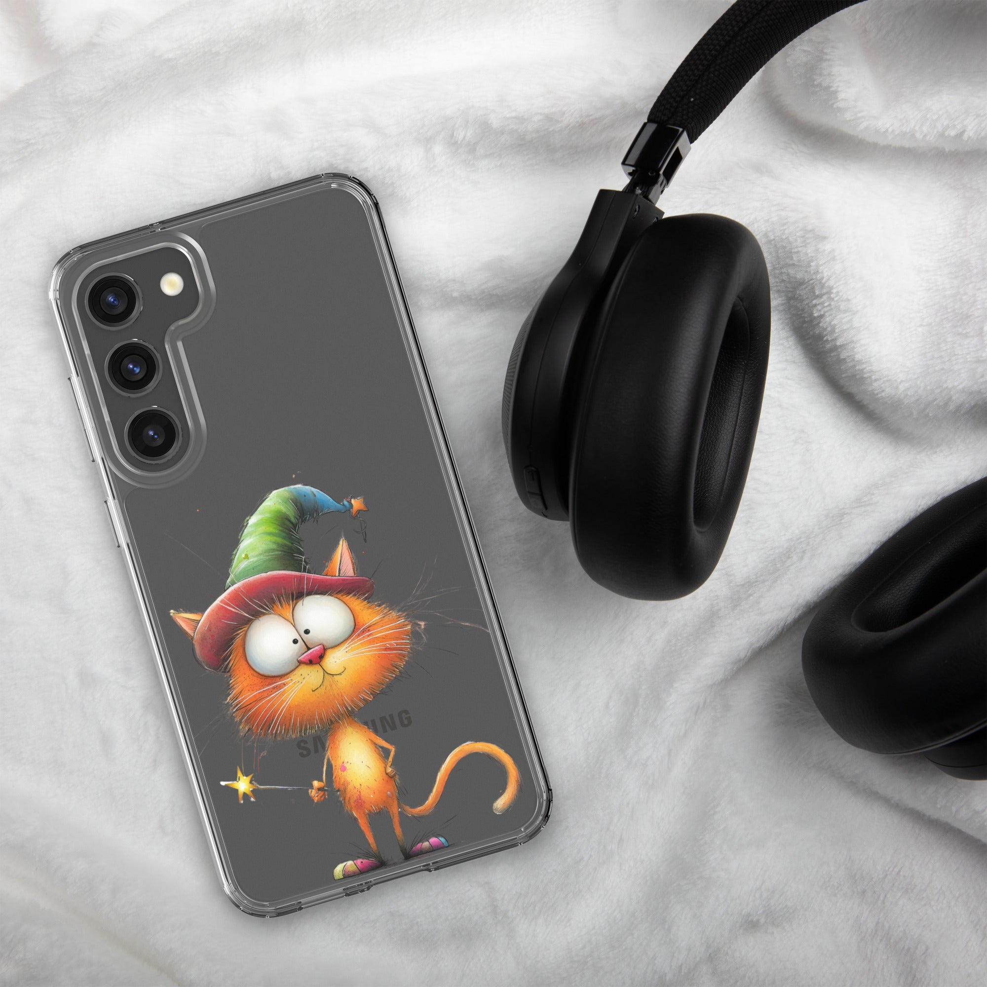 Wizard Cat Clear Case for Samsung Galaxy S23 Plus – Cute Fantasy Protective Cover