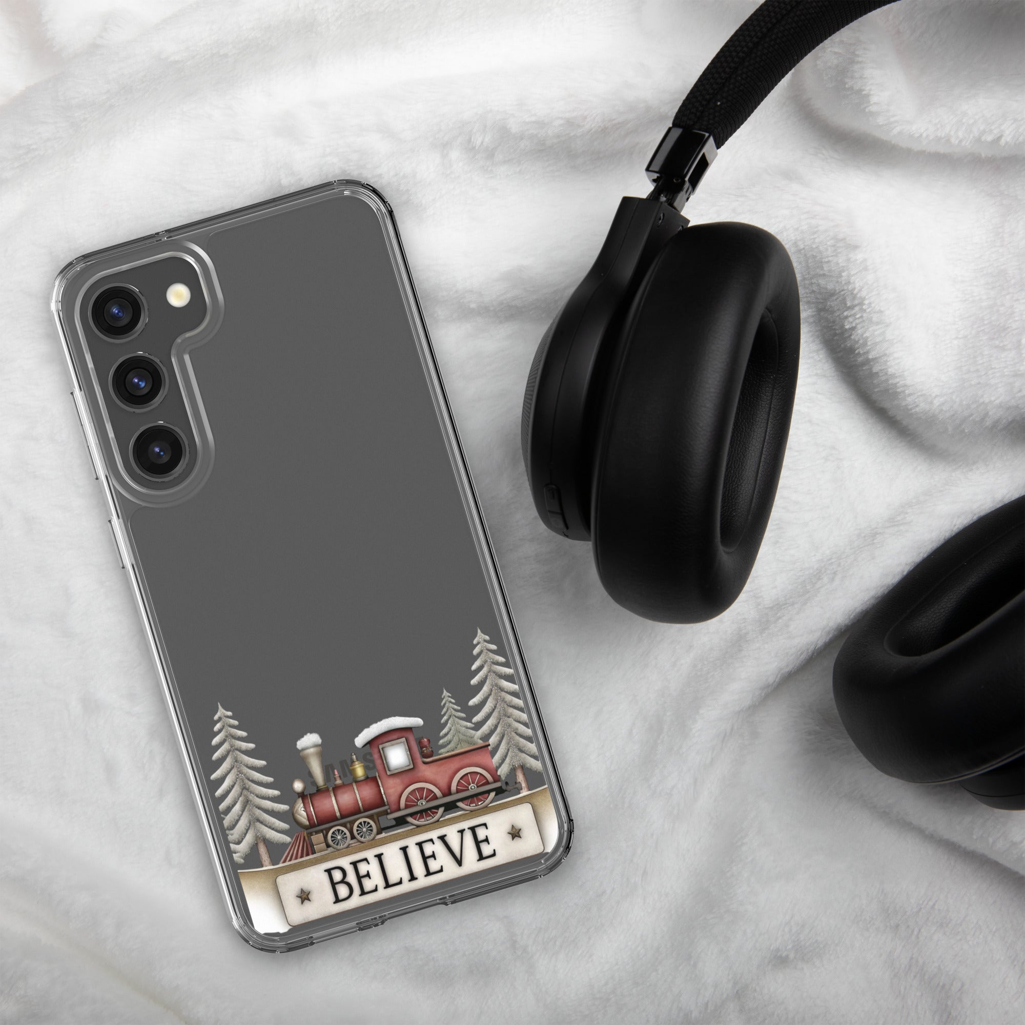 Believe Christmas Train Clear Case for Samsung Galaxy S23 Plus – Festive Holiday Protective Cover