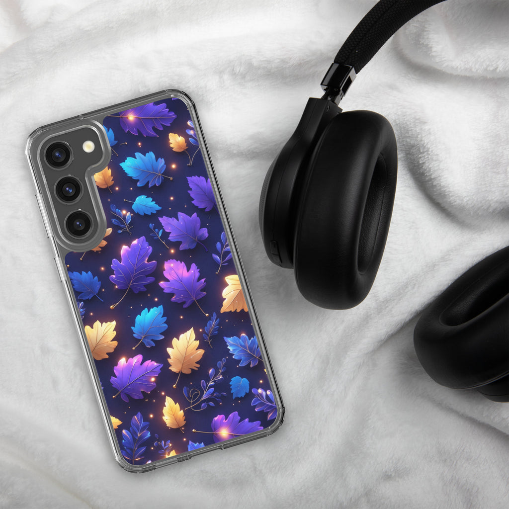 Glowing Autumn Leaves Clear Case for Samsung Galaxy S23 Plus – Colorful Night Nature Protective Cover