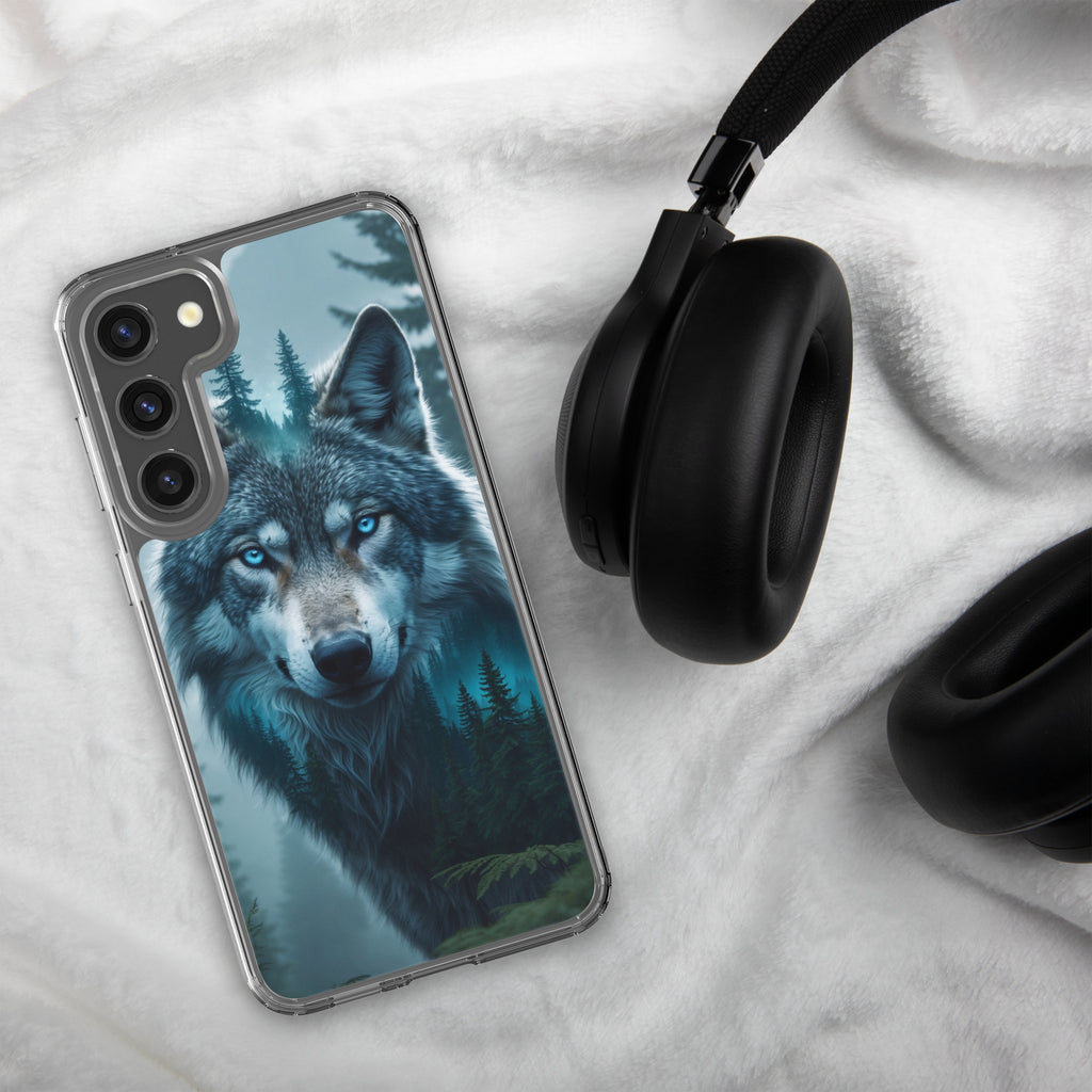Mystic Forest Wolf Clear Case for Samsung Galaxy S23 Plus – Dark Nature Art Protective Cover