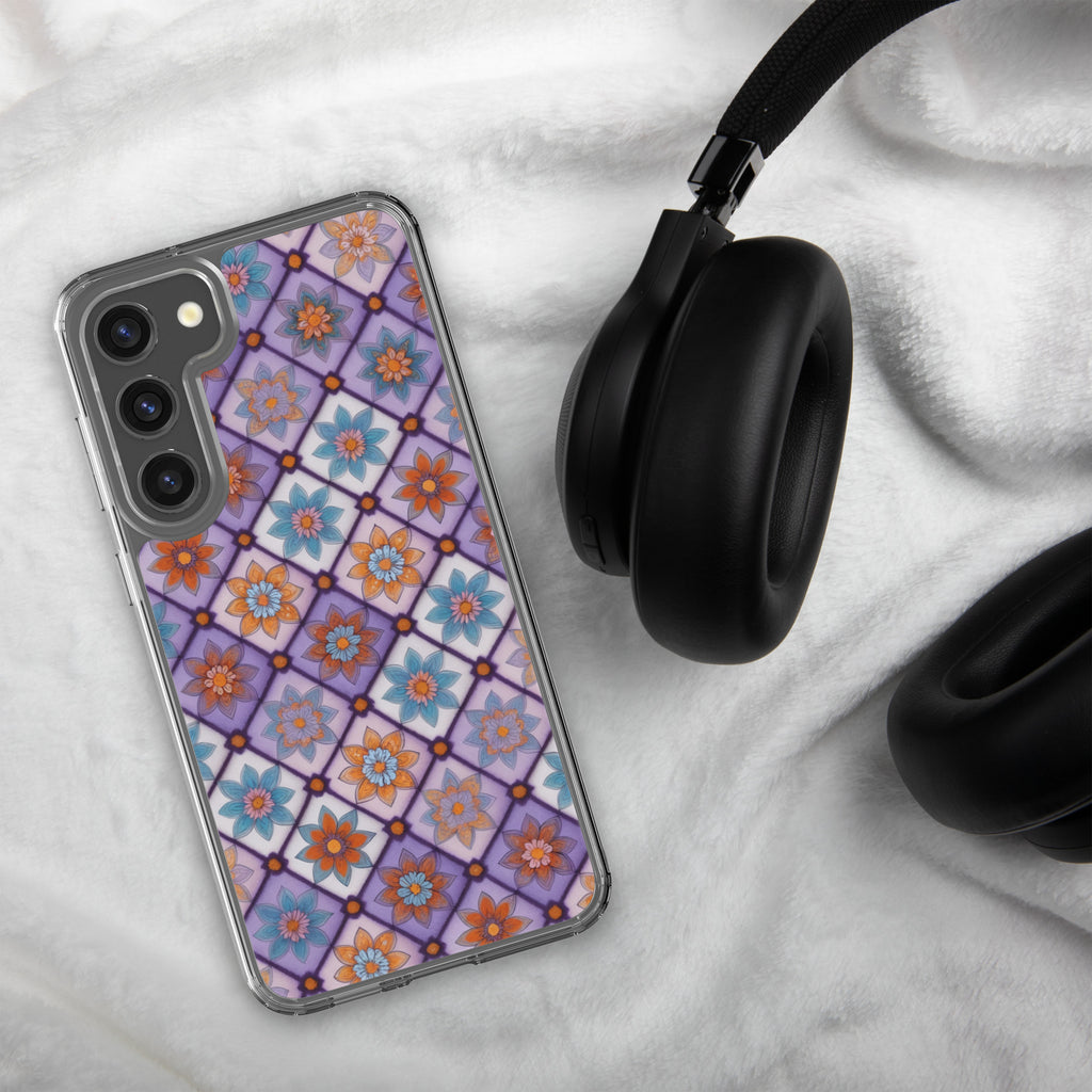 Geometric Floral Pattern Clear Case for Samsung Galaxy S23 Plus – Colorful Mosaic Protective Cover