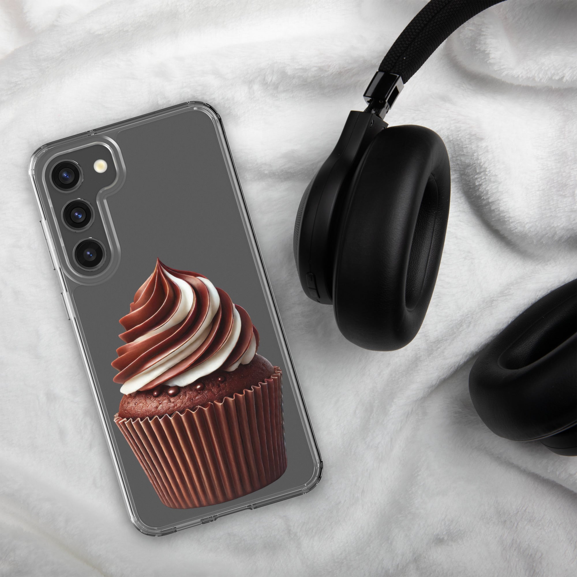 Chocolate Swirl Cupcake Clear Case for Samsung Galaxy S23 Plus – Dessert-Inspired Protective Cover