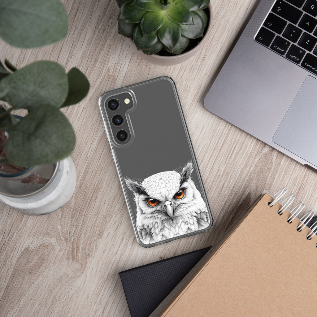 White Owl Illustration Clear Case for Samsung Galaxy S23 Plus – Minimal Wildlife Protective Cover