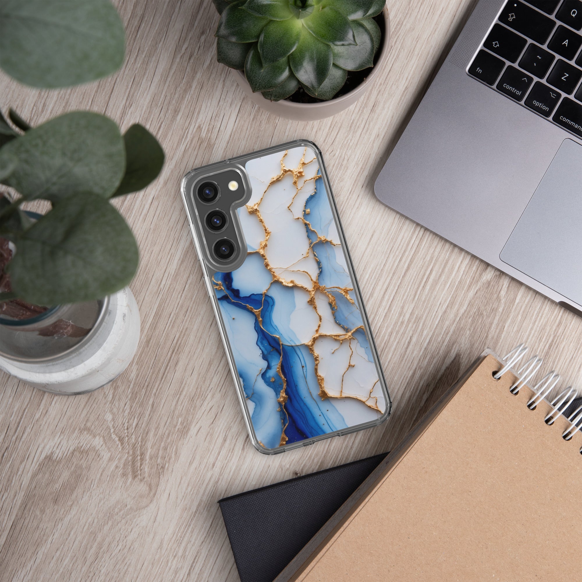 Blue Marble Gold Veins Clear Case for Samsung Galaxy S23 Plus – Elegant Stone Protective Cover