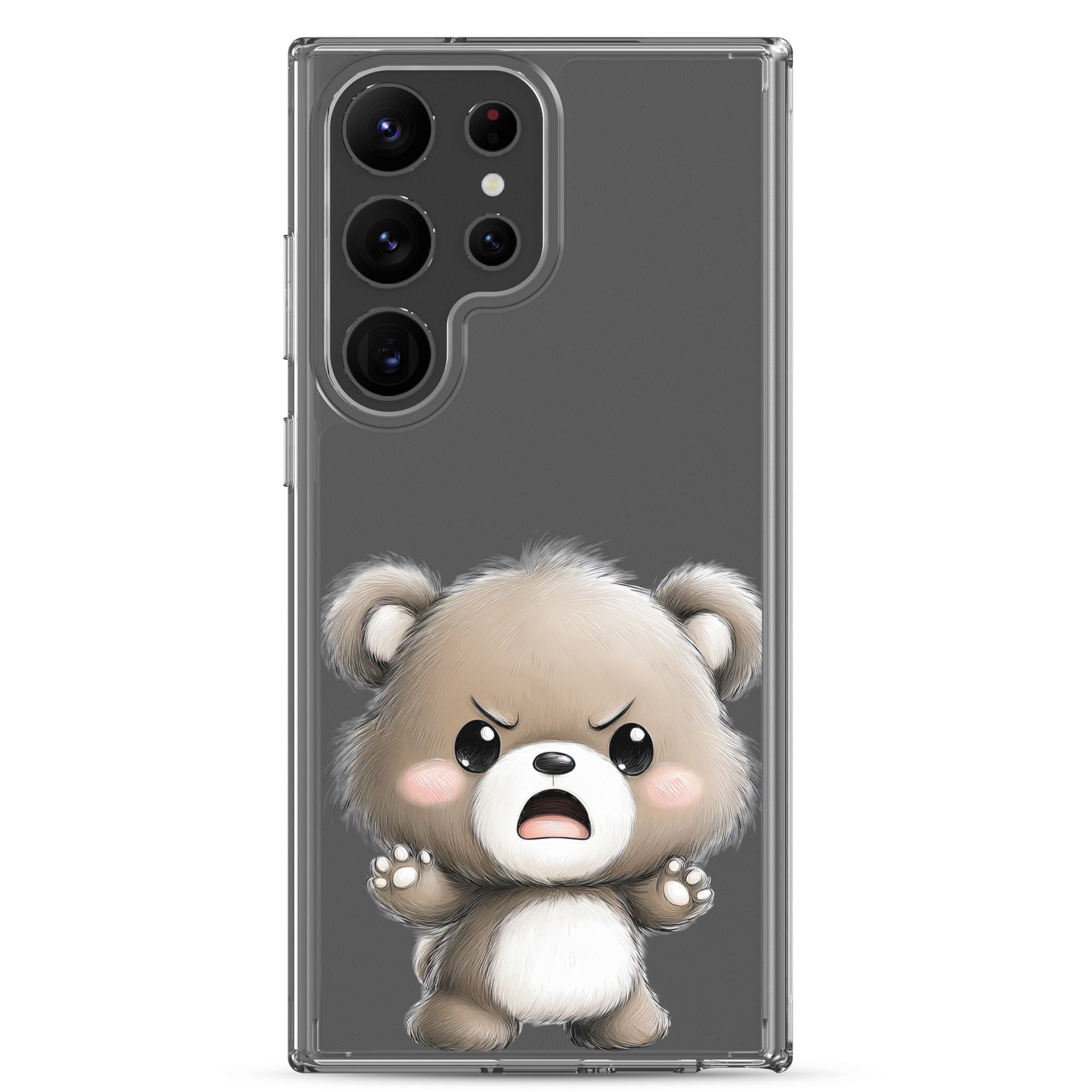 Cute Angry Bear Clear Case for Samsung Galaxy S23 Ultra – Playful Cartoon Protective Cover