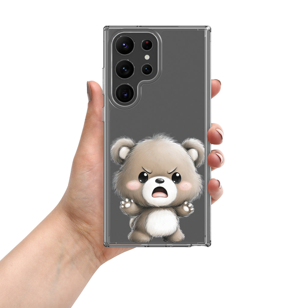 Cute Angry Bear Clear Case for Samsung Galaxy S23 Ultra – Playful Cartoon Protective Cover