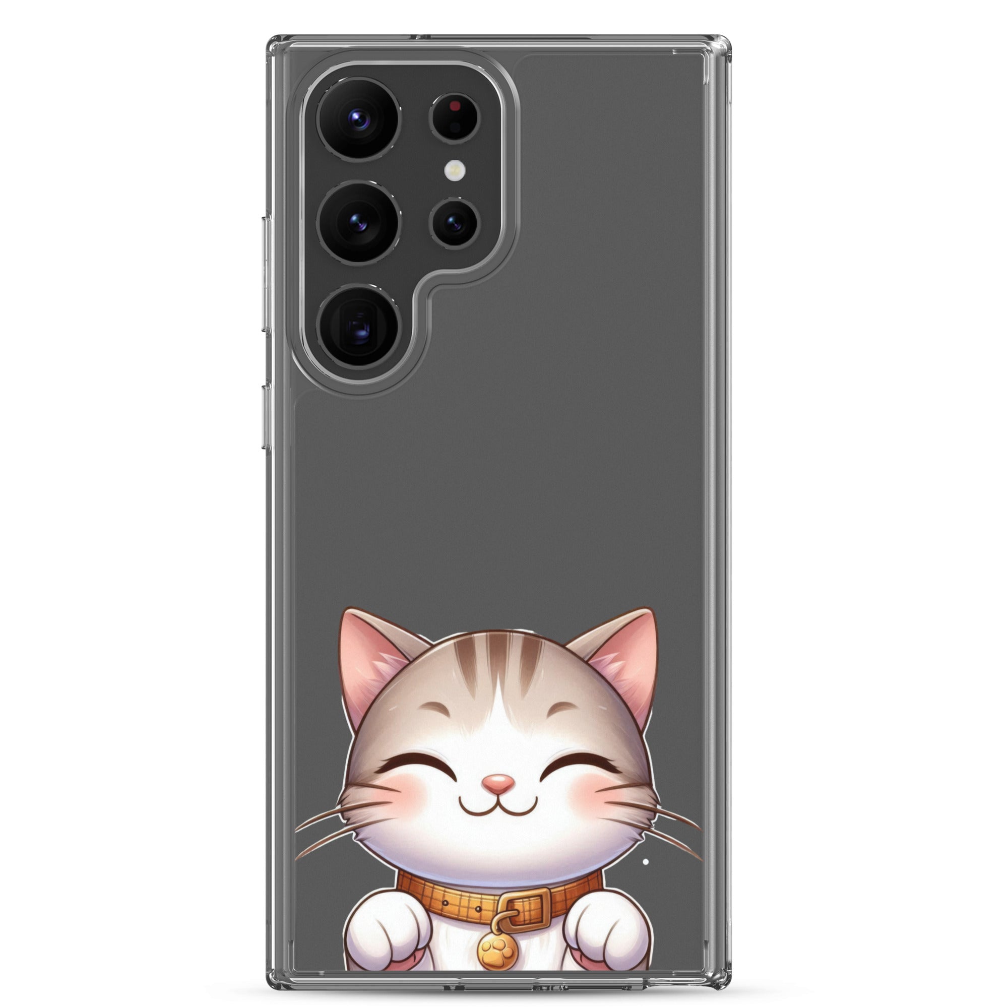 Cute Smiling Cat Clear Case for Samsung Galaxy S23 Ultra – Minimal Kawaii Protective Cover