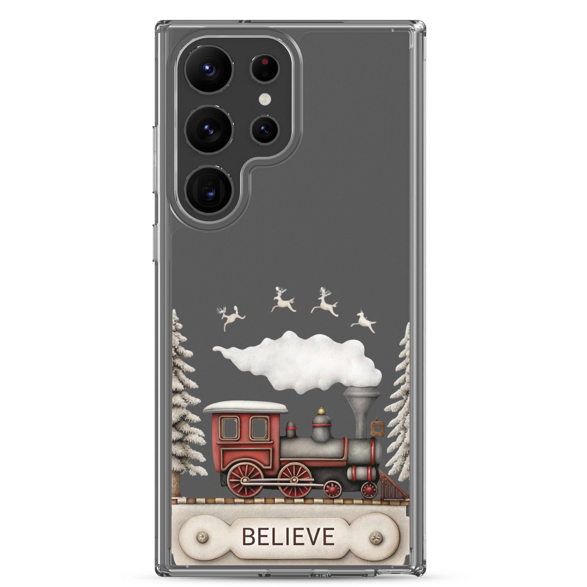 Believe Winter Train Clear Case for Samsung Galaxy S23 Ultra – Minimal Christmas Protective Cover
