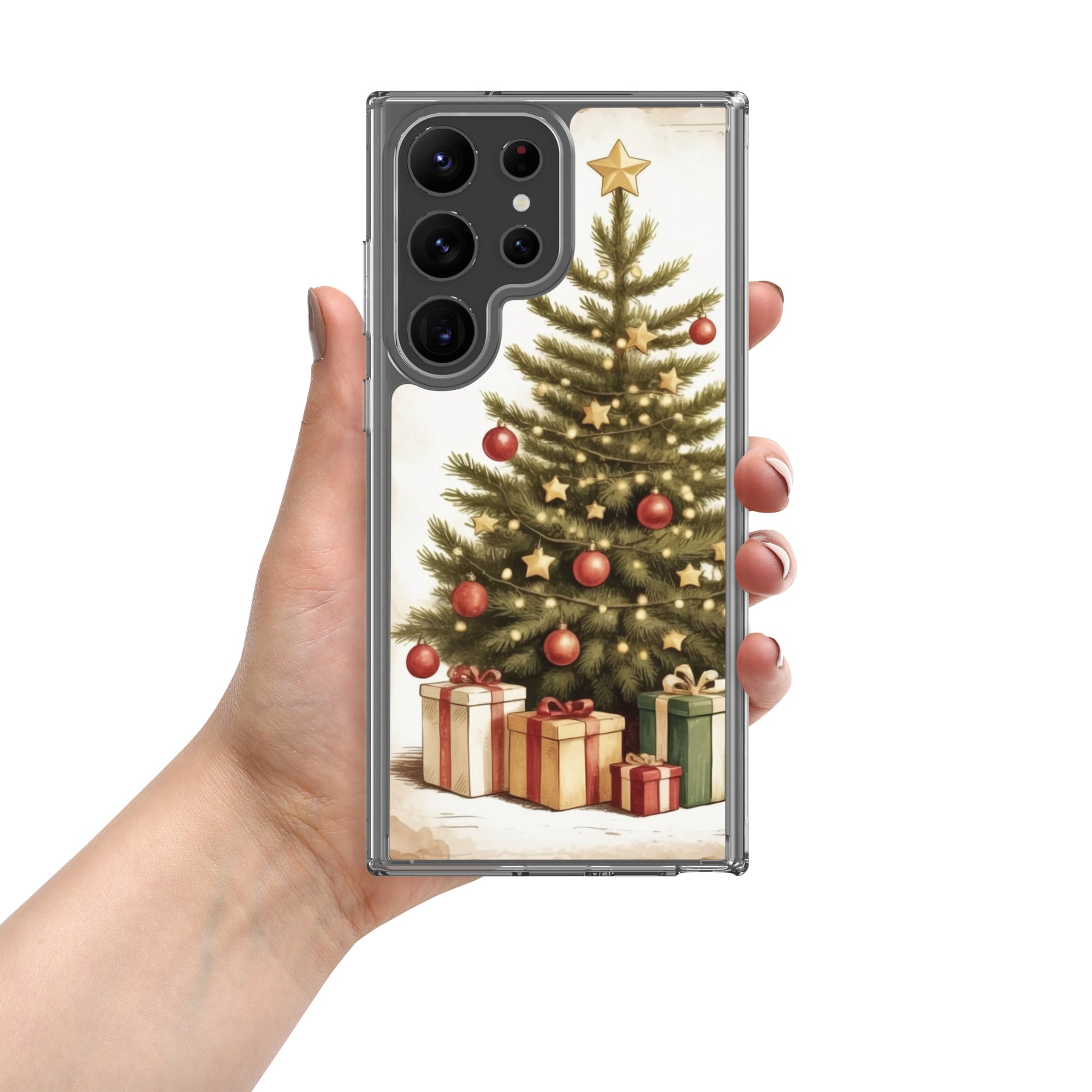 Christmas Tree with Gifts Clear Case for Samsung Galaxy S23 Ultra – Festive Holiday Protective Cover