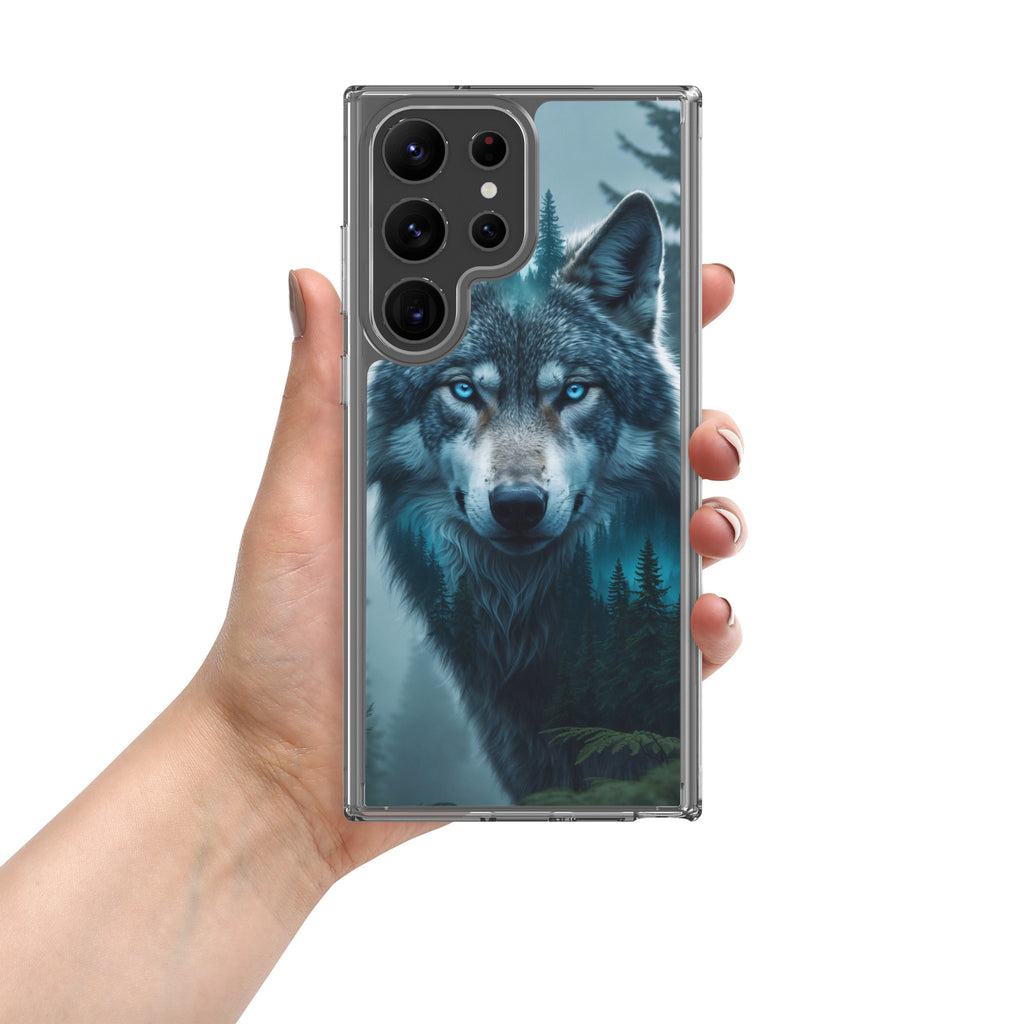 Mystic Forest Wolf Clear Case for Samsung Galaxy S23 Ultra – Dark Nature Art Protective Cover