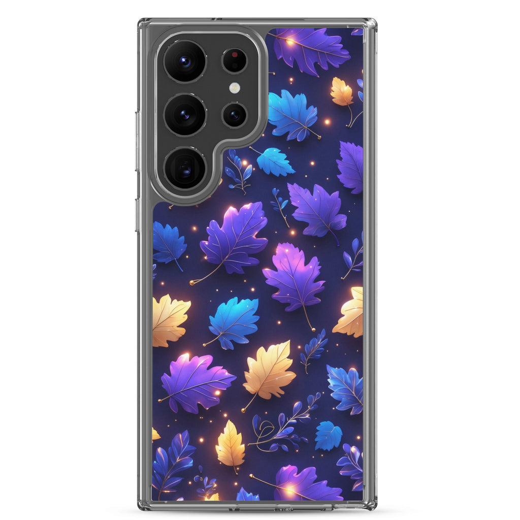 Glowing Autumn Leaves Clear Case for Samsung Galaxy S23 Ultra – Colorful Night Nature Protective Cover