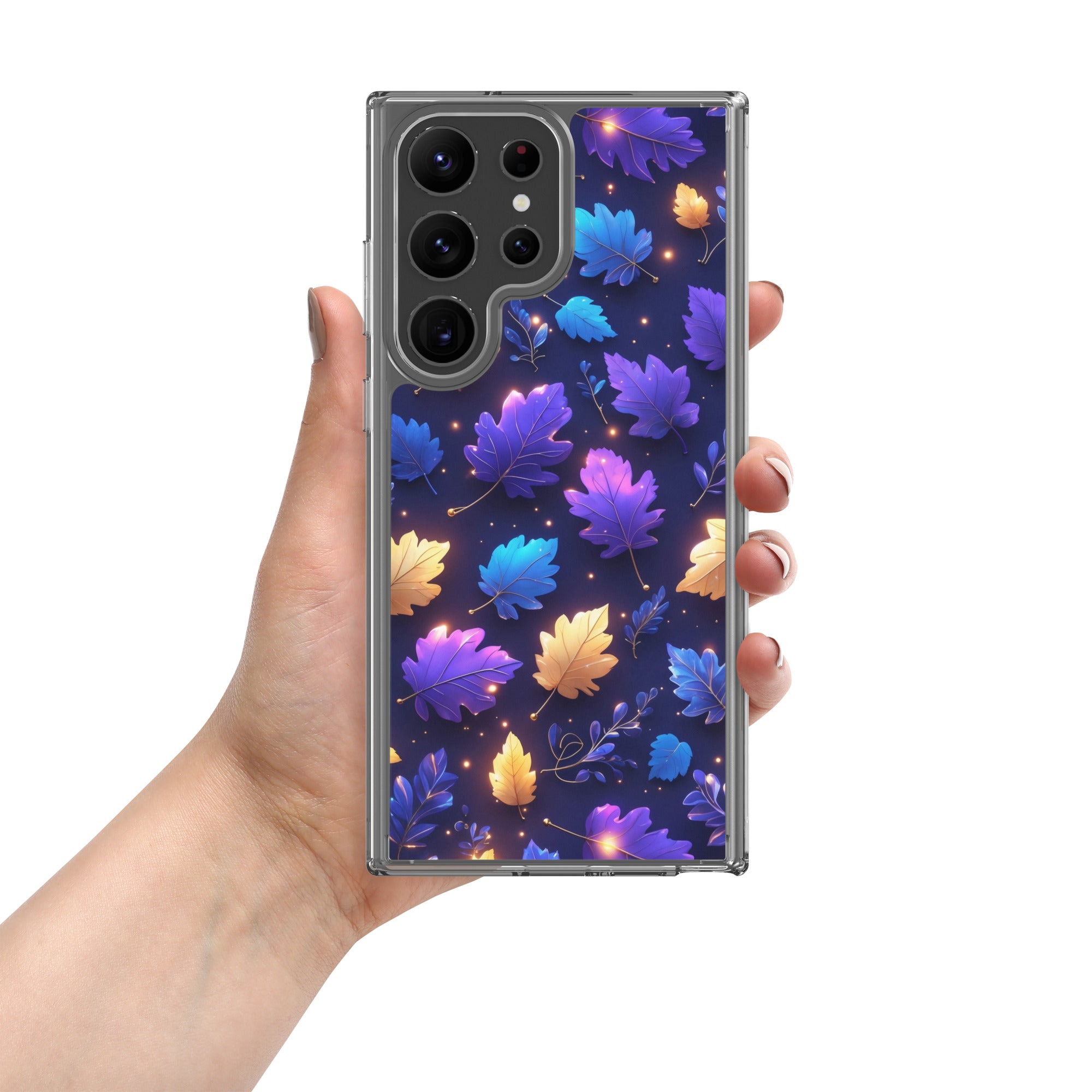 Glowing Autumn Leaves Clear Case for Samsung Galaxy S23 Ultra – Colorful Night Nature Protective Cover