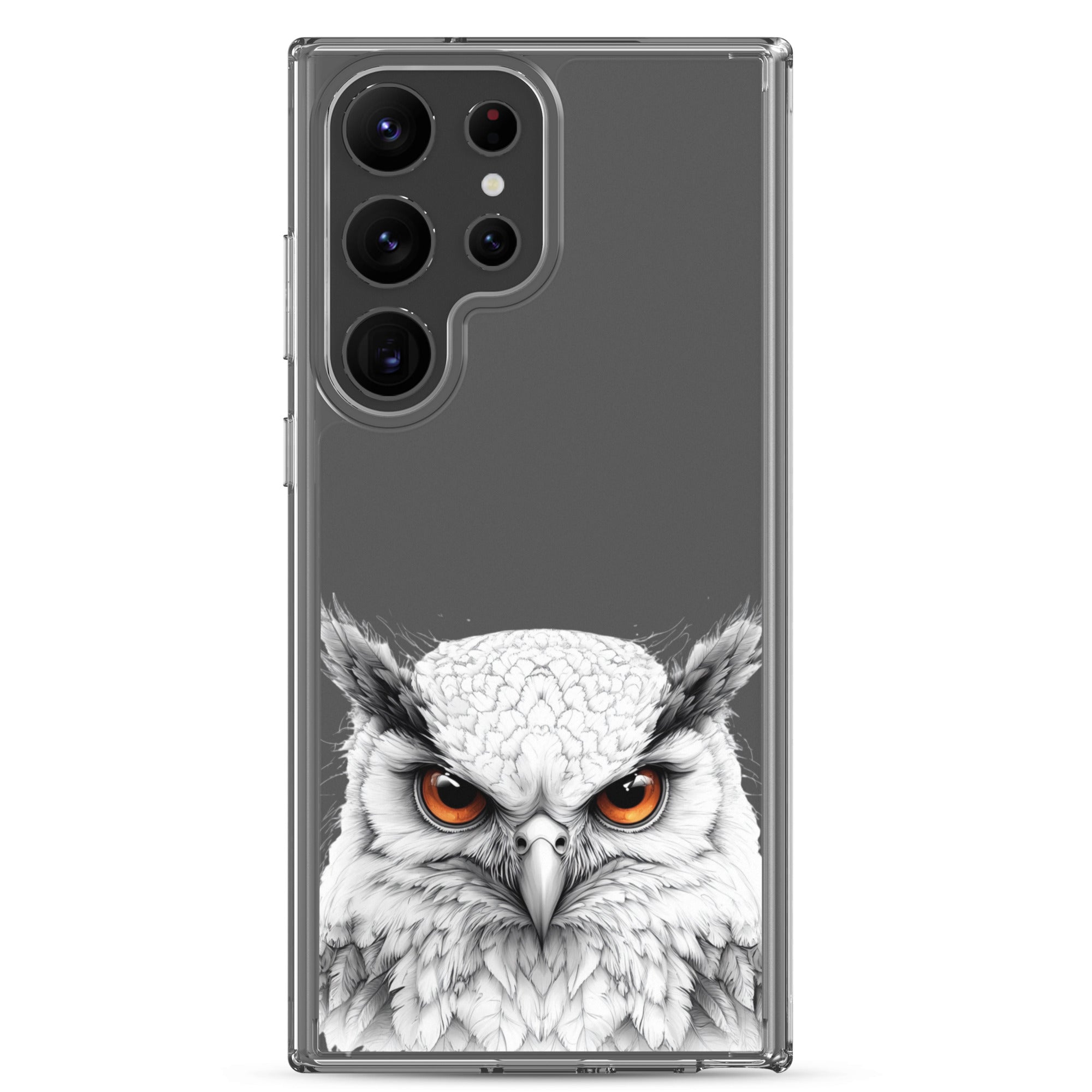 White Owl Illustration Clear Case for Samsung Galaxy S23 Ultra – Minimal Wildlife Protective Cover