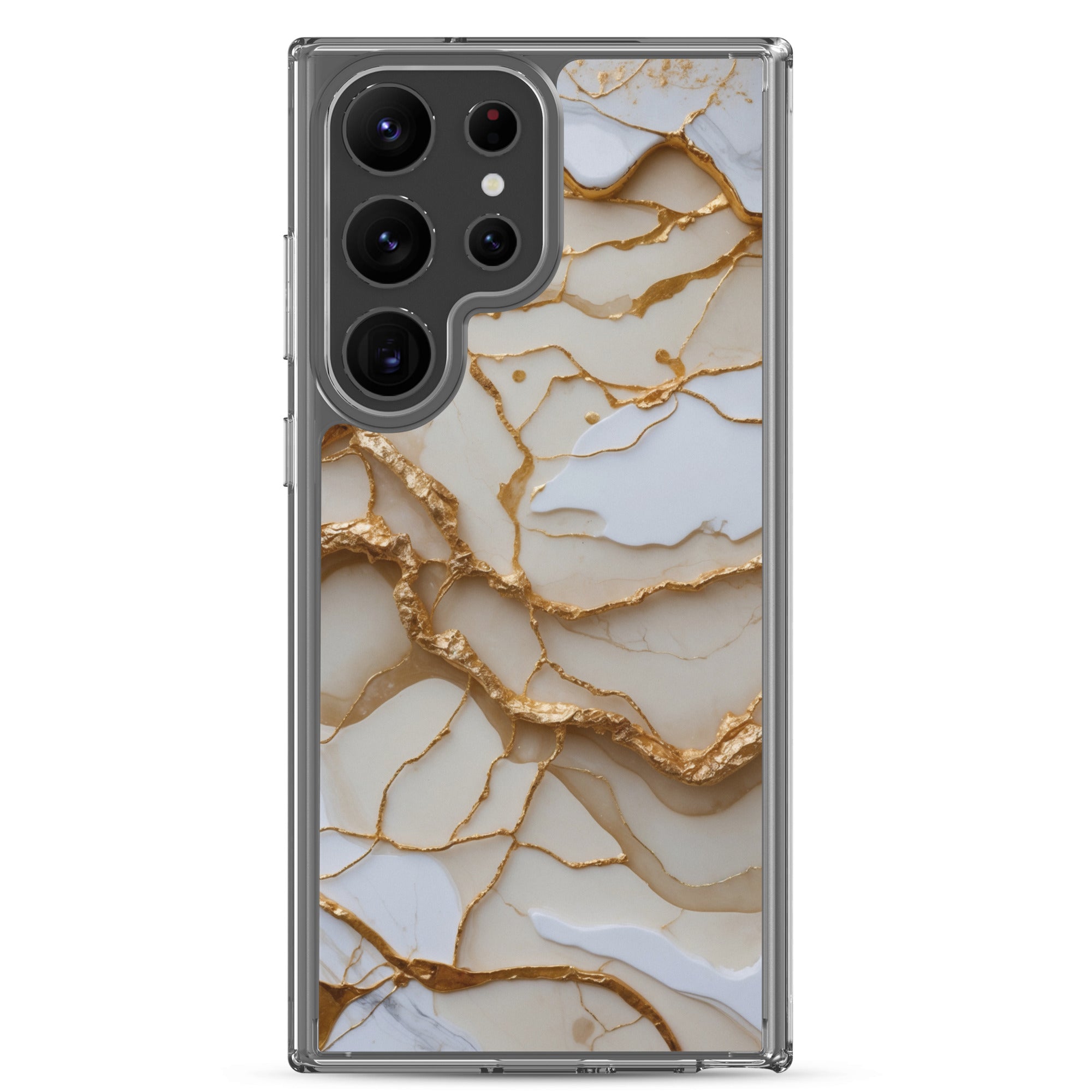 White Marble Gold Veins Clear Case for Samsung Galaxy S23 Ultra – Elegant Stone Protective Cover