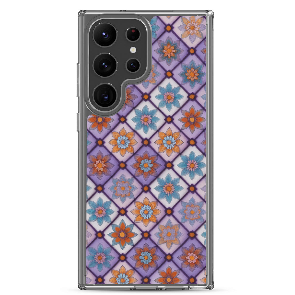 Geometric Floral Pattern Clear Case for Samsung Galaxy S23 Ultra – Colorful Mosaic Protective Cover