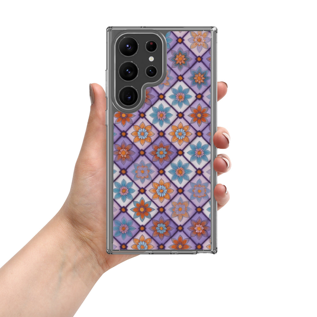 Geometric Floral Pattern Clear Case for Samsung Galaxy S23 Ultra – Colorful Mosaic Protective Cover