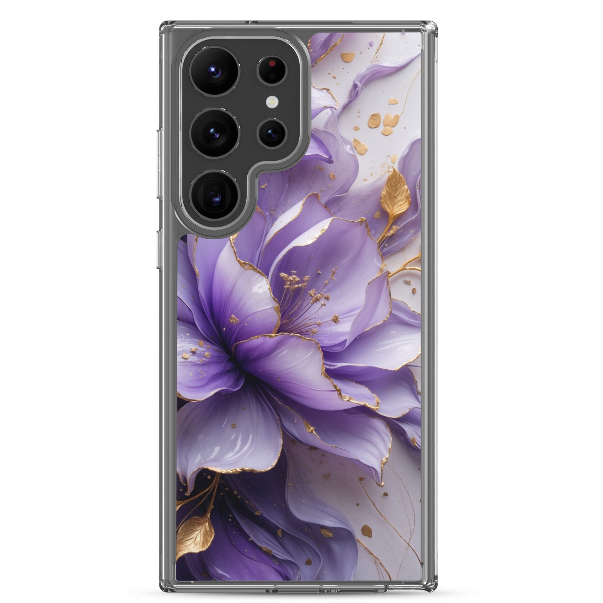 Purple Floral Gold Clear Case for Samsung Galaxy S23 Ultra – Elegant Flower Protective Cover