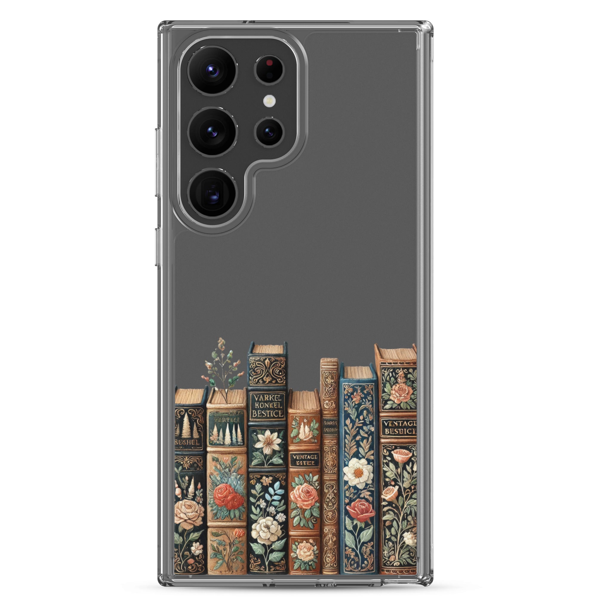 Vintage Floral Books Clear Case for Samsung Galaxy S23 Ultra – Elegant Library-Inspired Protective Cover