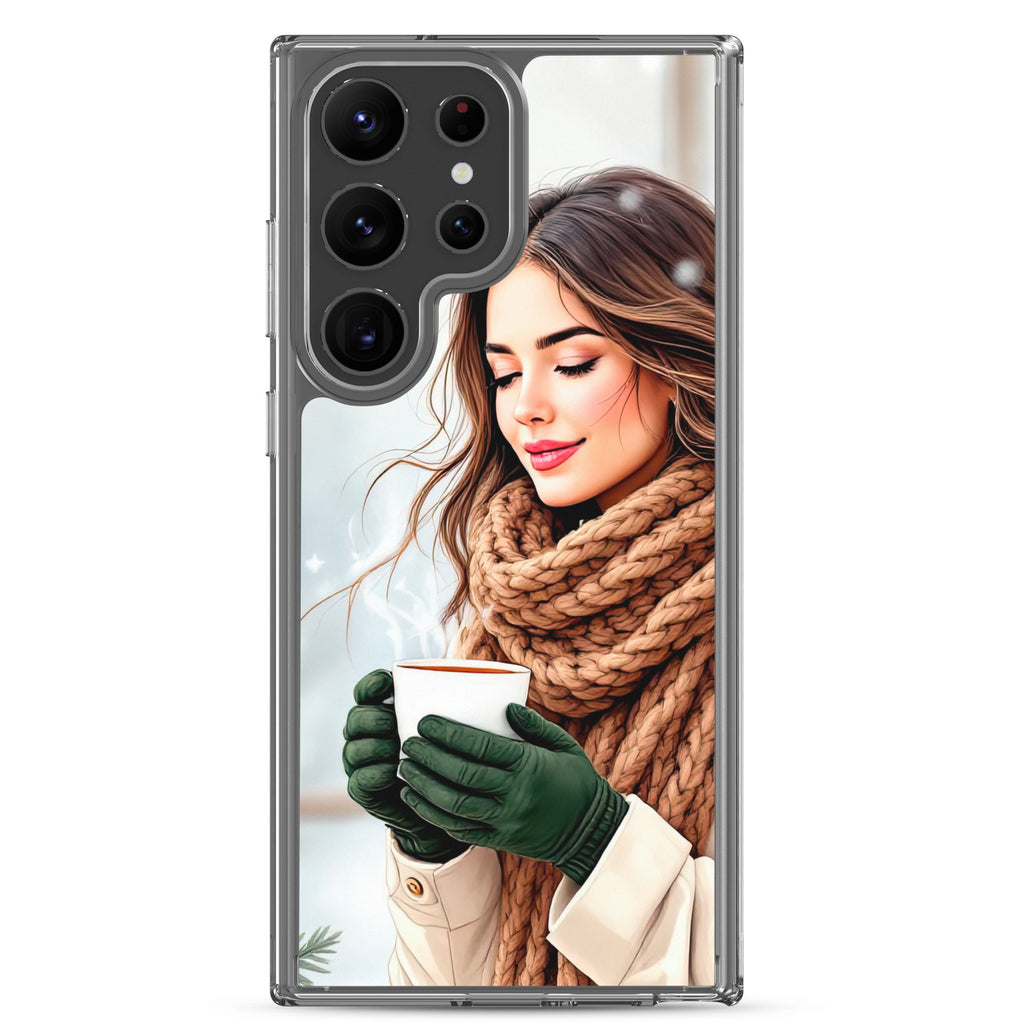 Winter Coffee Moment Clear Case for Samsung Galaxy S23 Ultra – Cozy Portrait Protective Cover