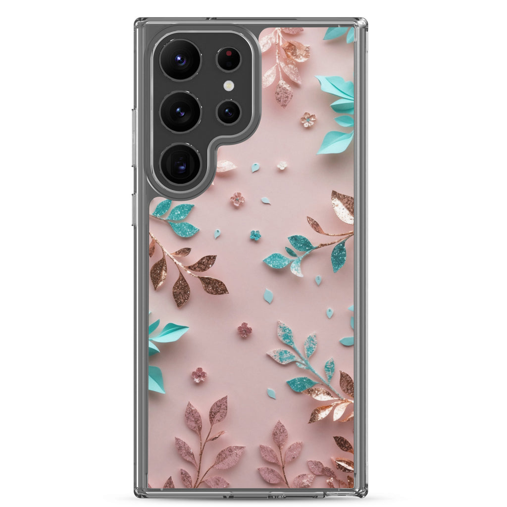 Pastel Floral Leaves Clear Case for Samsung Galaxy S23 Ultra – Soft Elegant Protective Cover