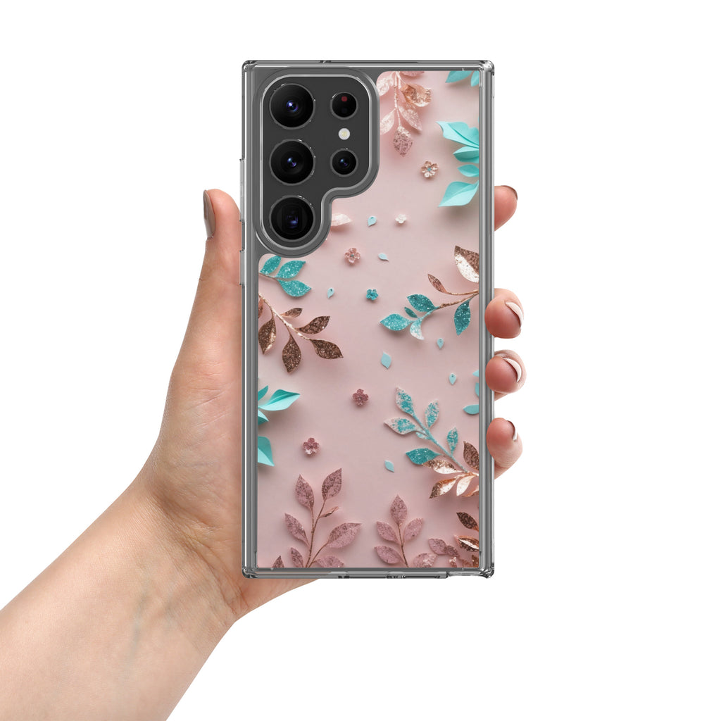 Pastel Floral Leaves Clear Case for Samsung Galaxy S23 Ultra – Soft Elegant Protective Cover