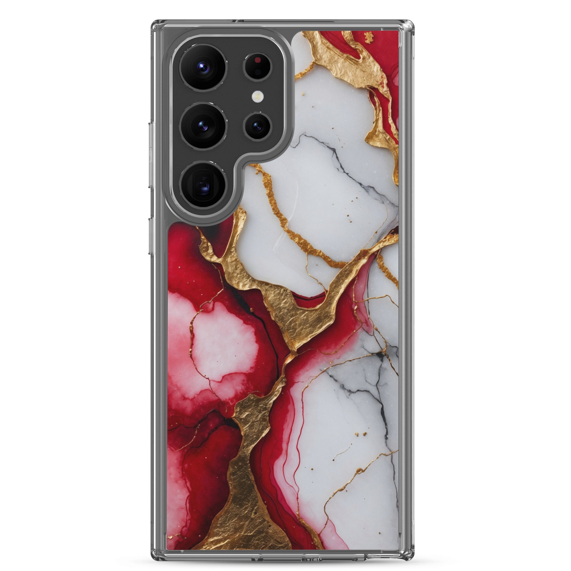 Red Marble Gold Veins Clear Case for Samsung Galaxy S23 Ultra – Luxury Abstract Protective Cover