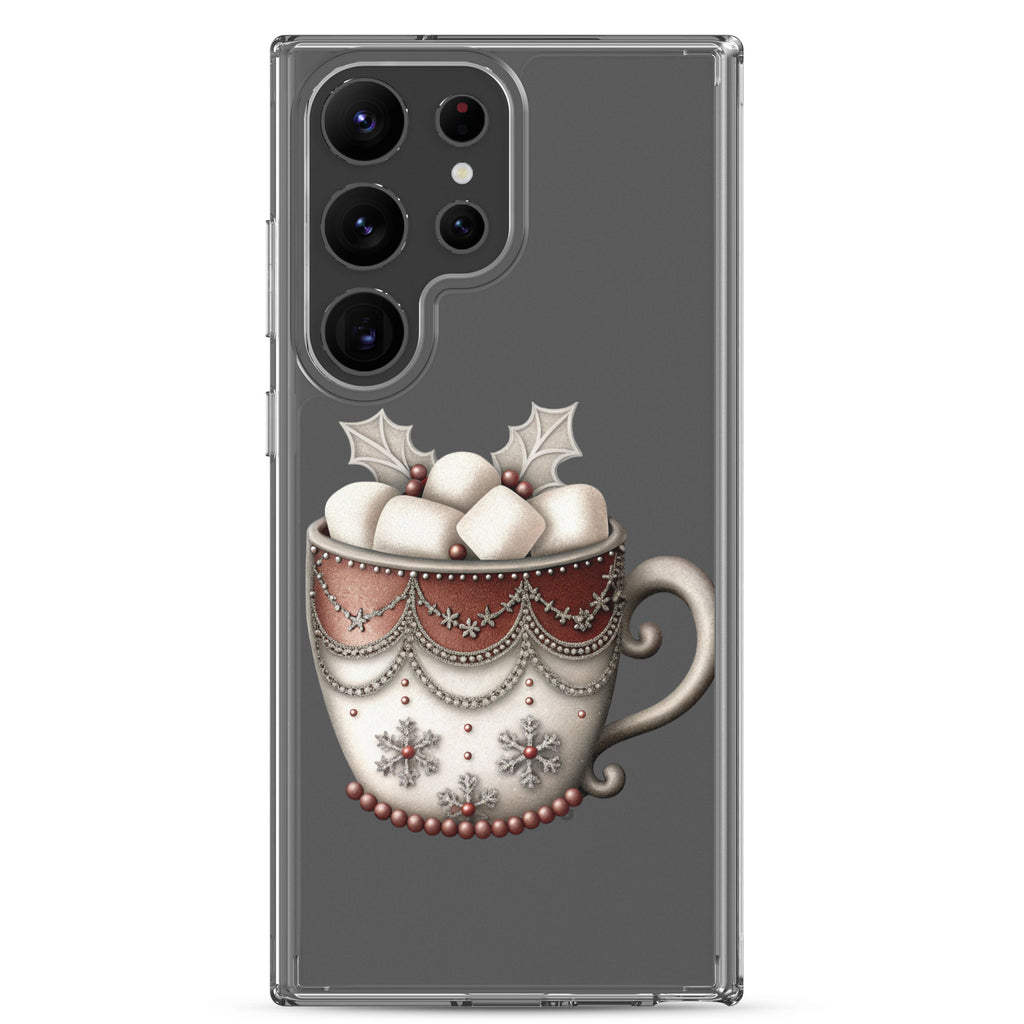 Festive Winter Mug Clear Case for Samsung Galaxy S23 Ultra – Cozy Holiday Hot Cocoa Protective Cover