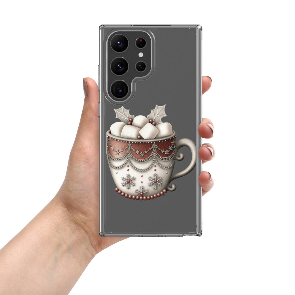 Festive Winter Mug Clear Case for Samsung Galaxy S23 Ultra – Cozy Holiday Hot Cocoa Protective Cover