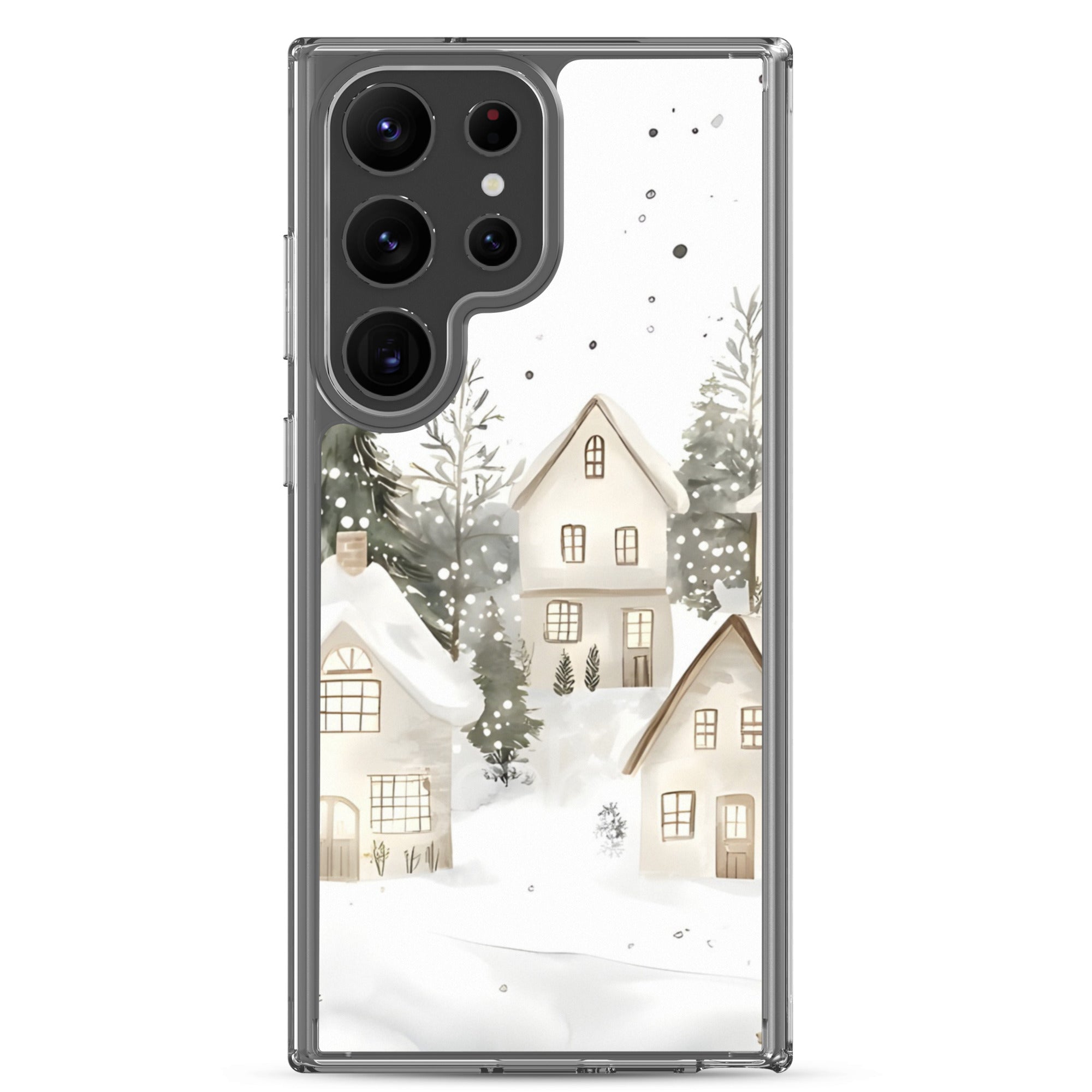 Snowy Winter Village Clear Case for Samsung Galaxy S23 Ultra – Cozy Holiday Protective Cover