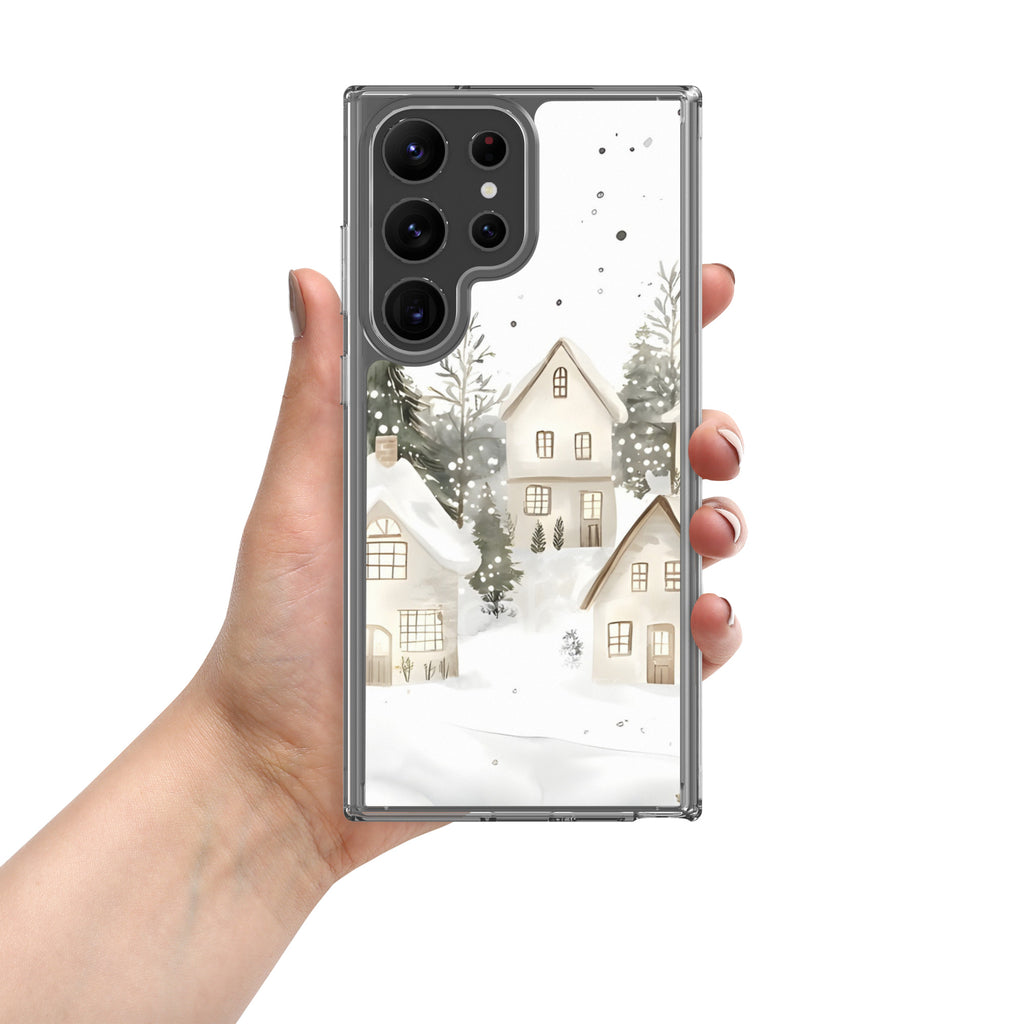 Snowy Winter Village Clear Case for Samsung Galaxy S23 Ultra – Cozy Holiday Protective Cover