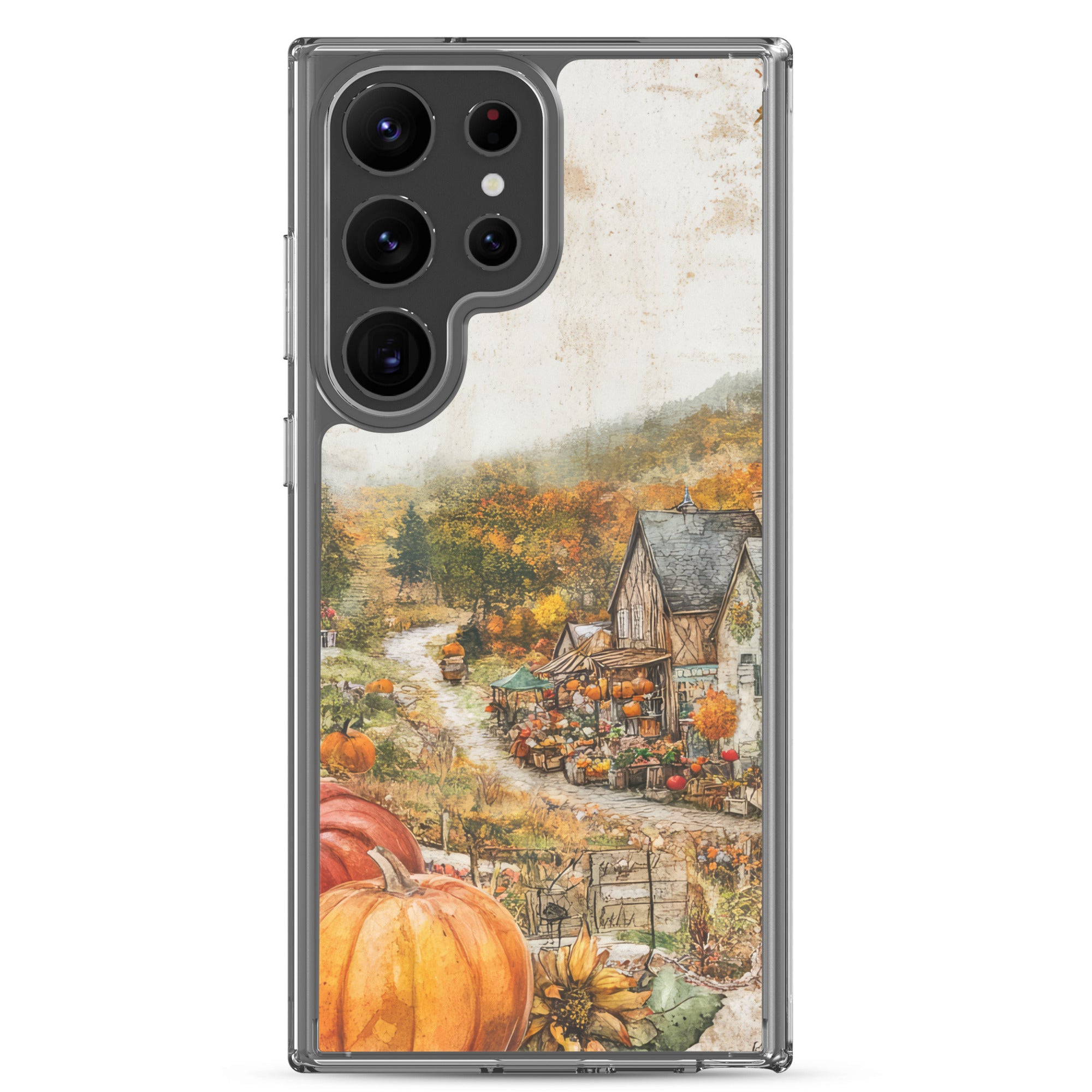 Autumn Village Clear Case for Samsung Galaxy S23 Ultra – Cozy Fall Countryside Protective Cover