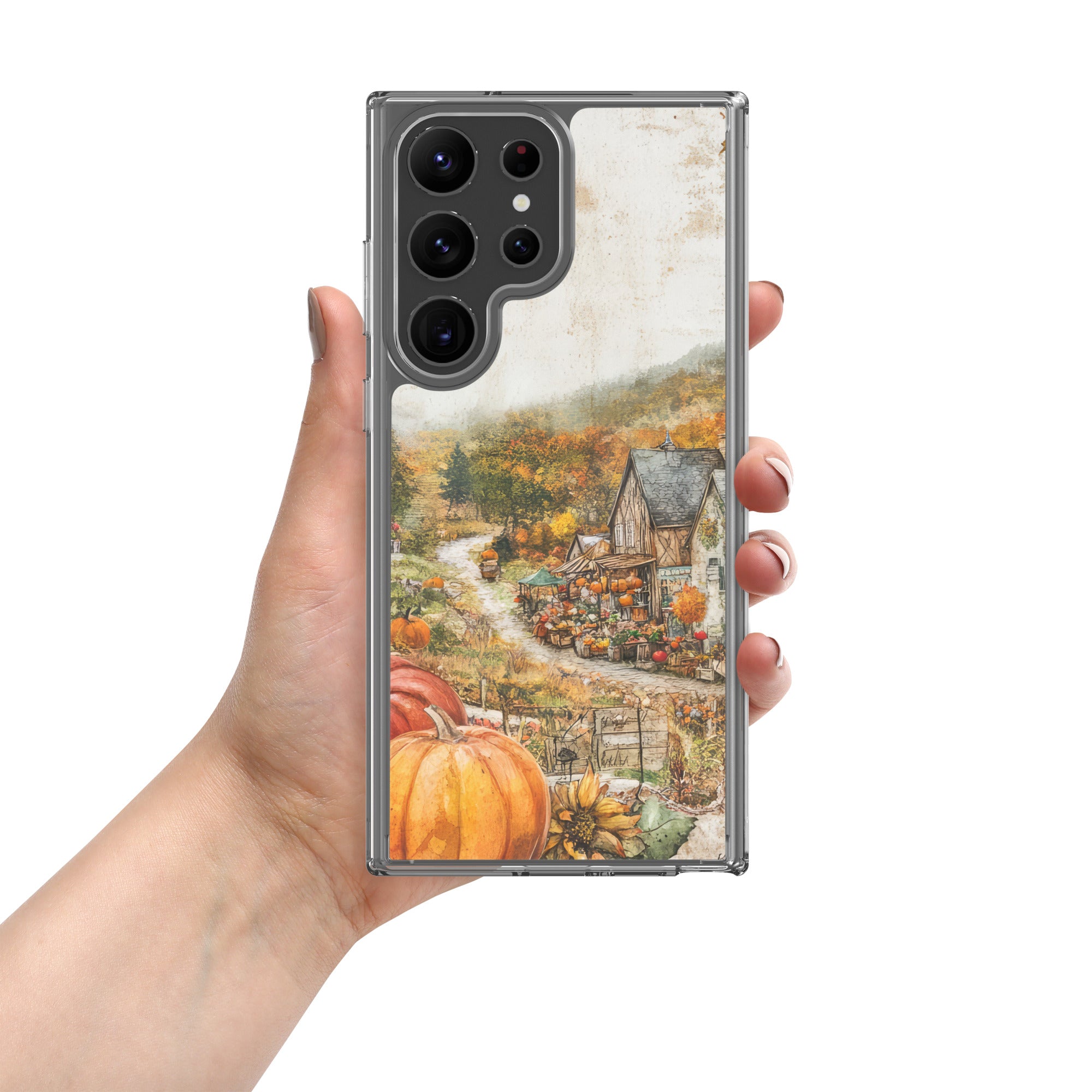 Autumn Village Clear Case for Samsung Galaxy S23 Ultra – Cozy Fall Countryside Protective Cover