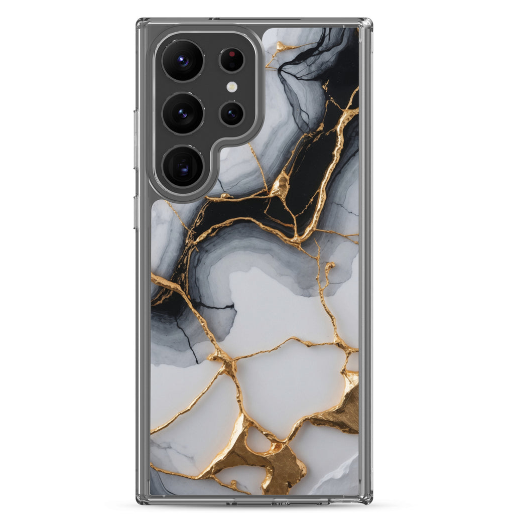 Black & White Marble Gold Clear Case for Samsung Galaxy S23 Ultra – Elegant Marble Protective Cover