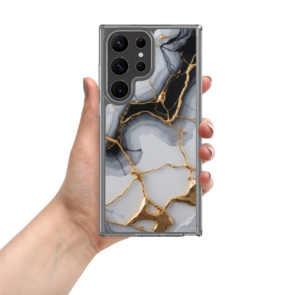 Black & White Marble Gold Clear Case for Samsung Galaxy S23 Ultra – Elegant Marble Protective Cover